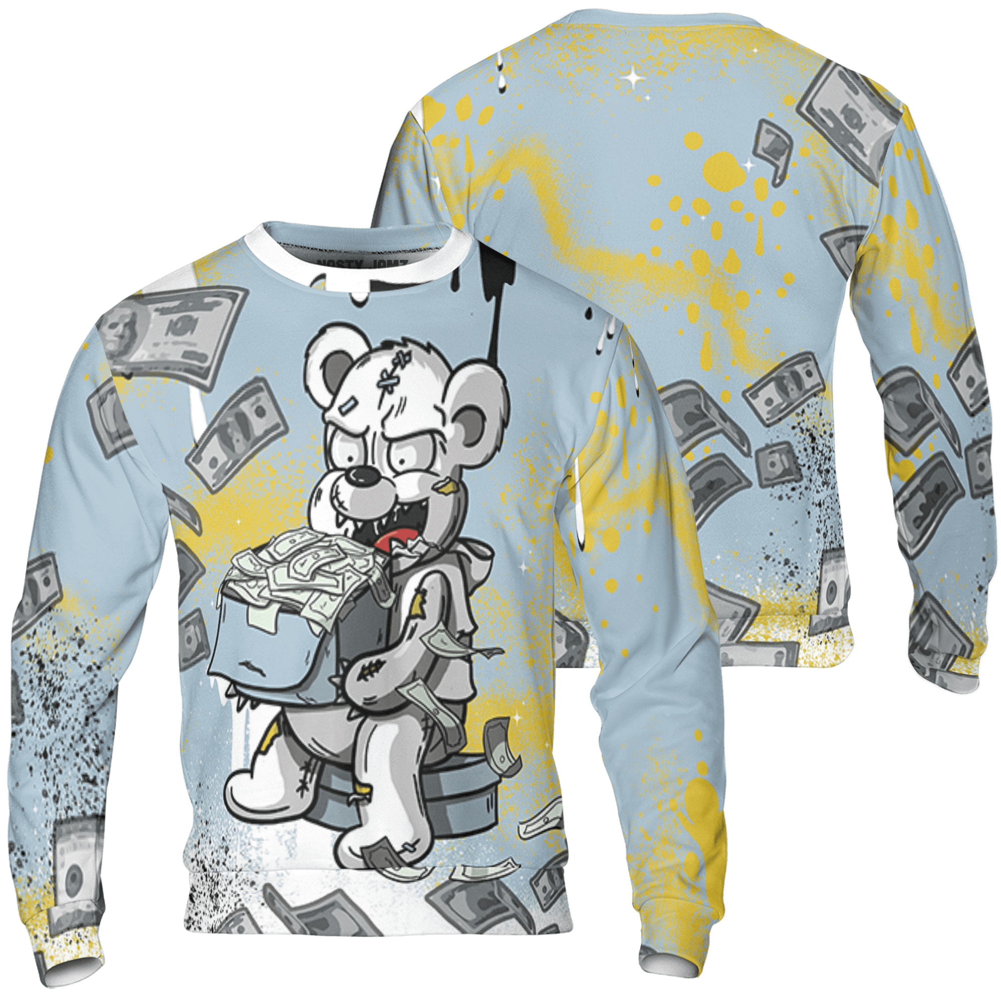 Blue Grey 13s Sweatshirt Match Cash Money 3D All-Over Print Splash Paint - NastyJamz