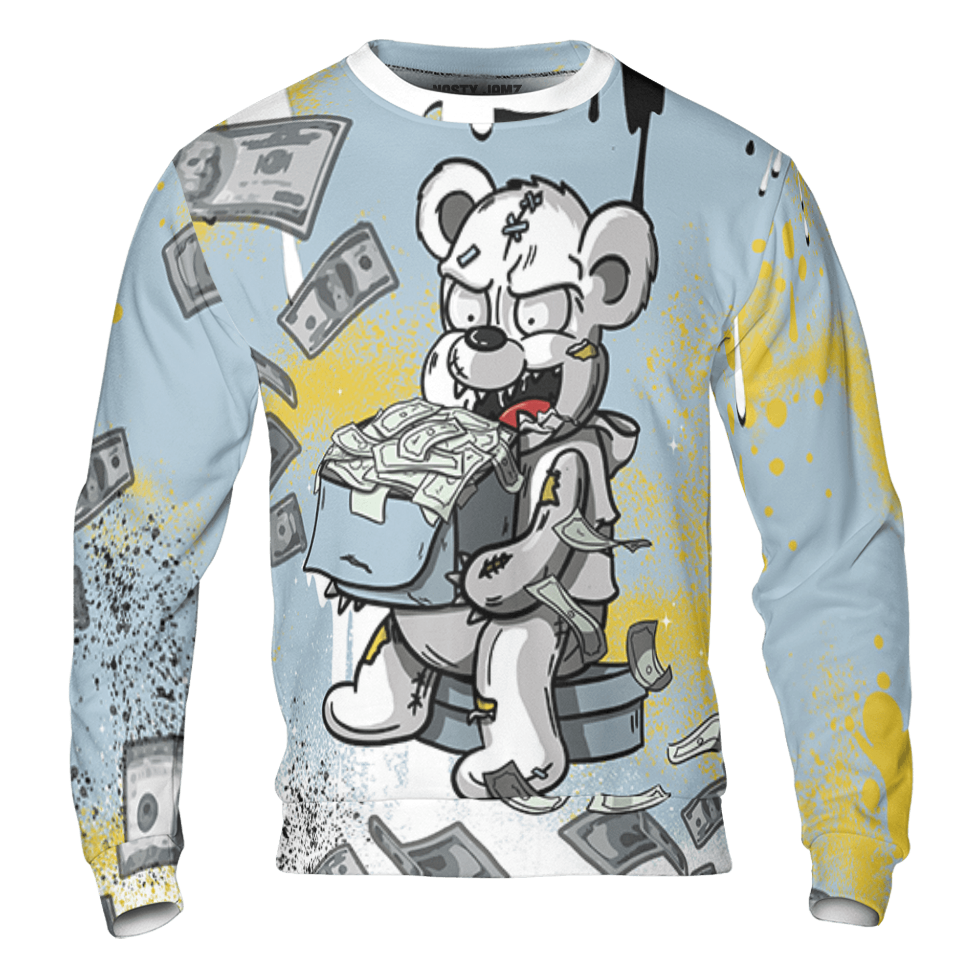 Blue Grey 13s Sweatshirt Match Cash Money 3D All-Over Print Splash Paint - NastyJamz