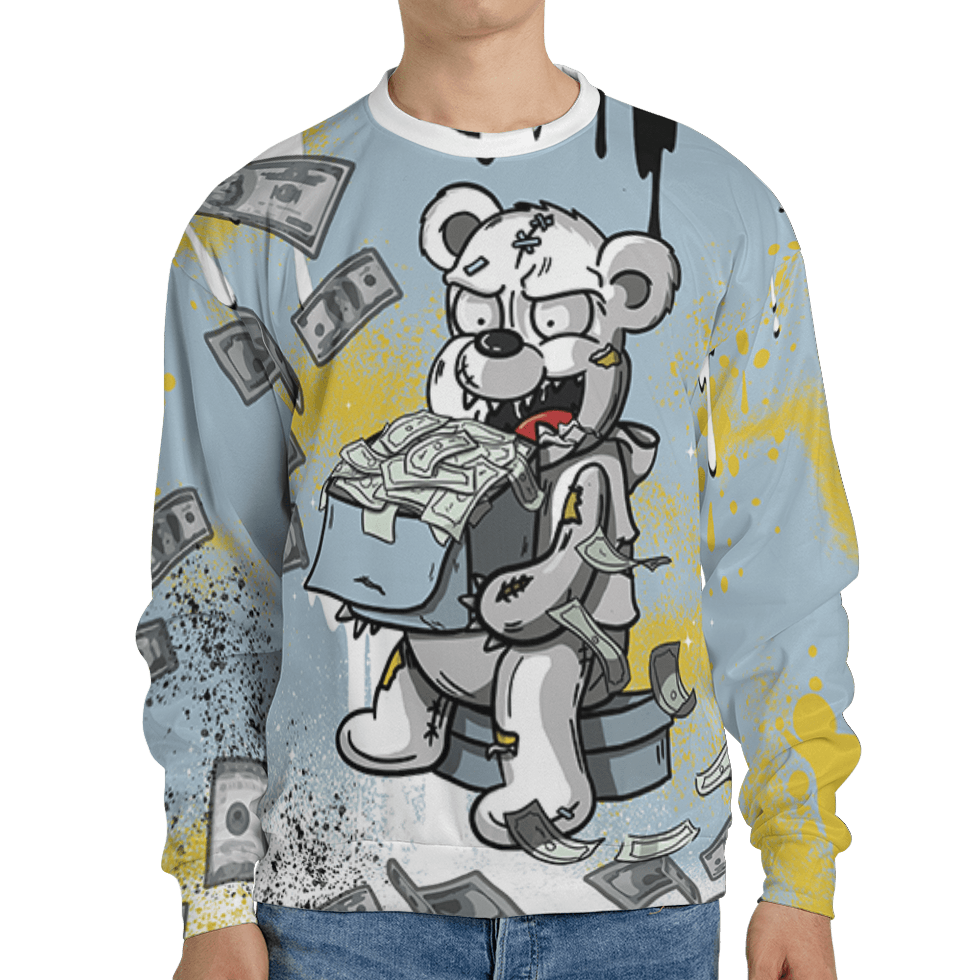 Blue Grey 13s Sweatshirt Match Cash Money 3D All-Over Print Splash Paint - NastyJamz