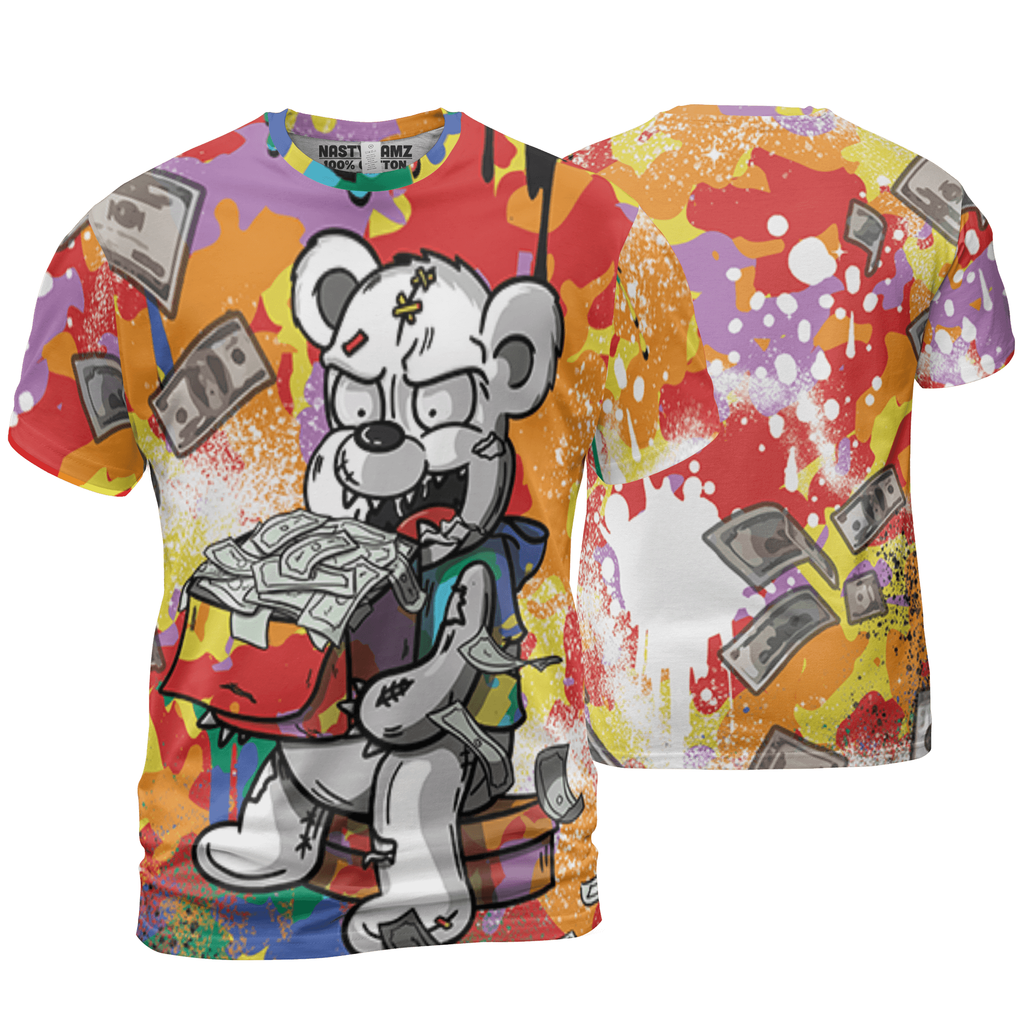 Mid GS Six Championships 1s T Shirt Match Cash Money 3D All-Over Print Splash Paint - NastyJamz