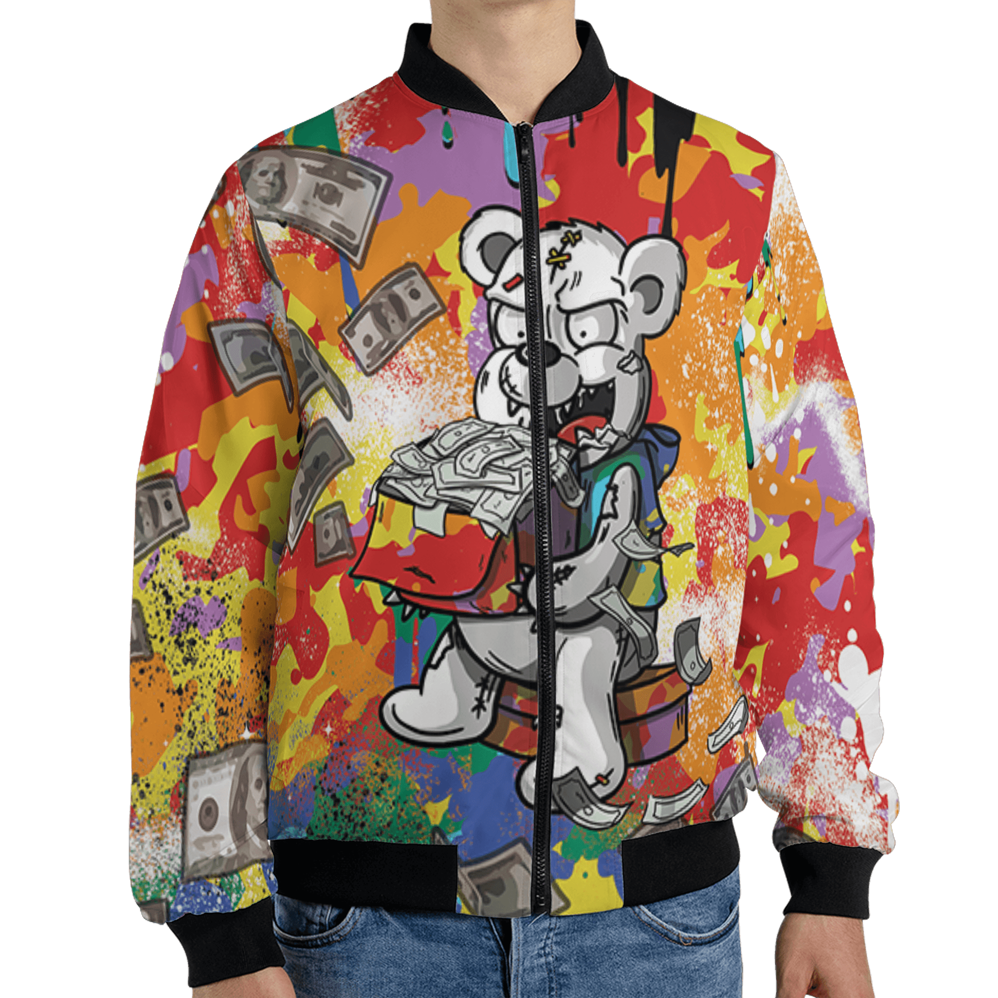 Mid GS Six Championships 1s Jacket Match Cash Money 3D All-Over Print Splash Paint - NastyJamz