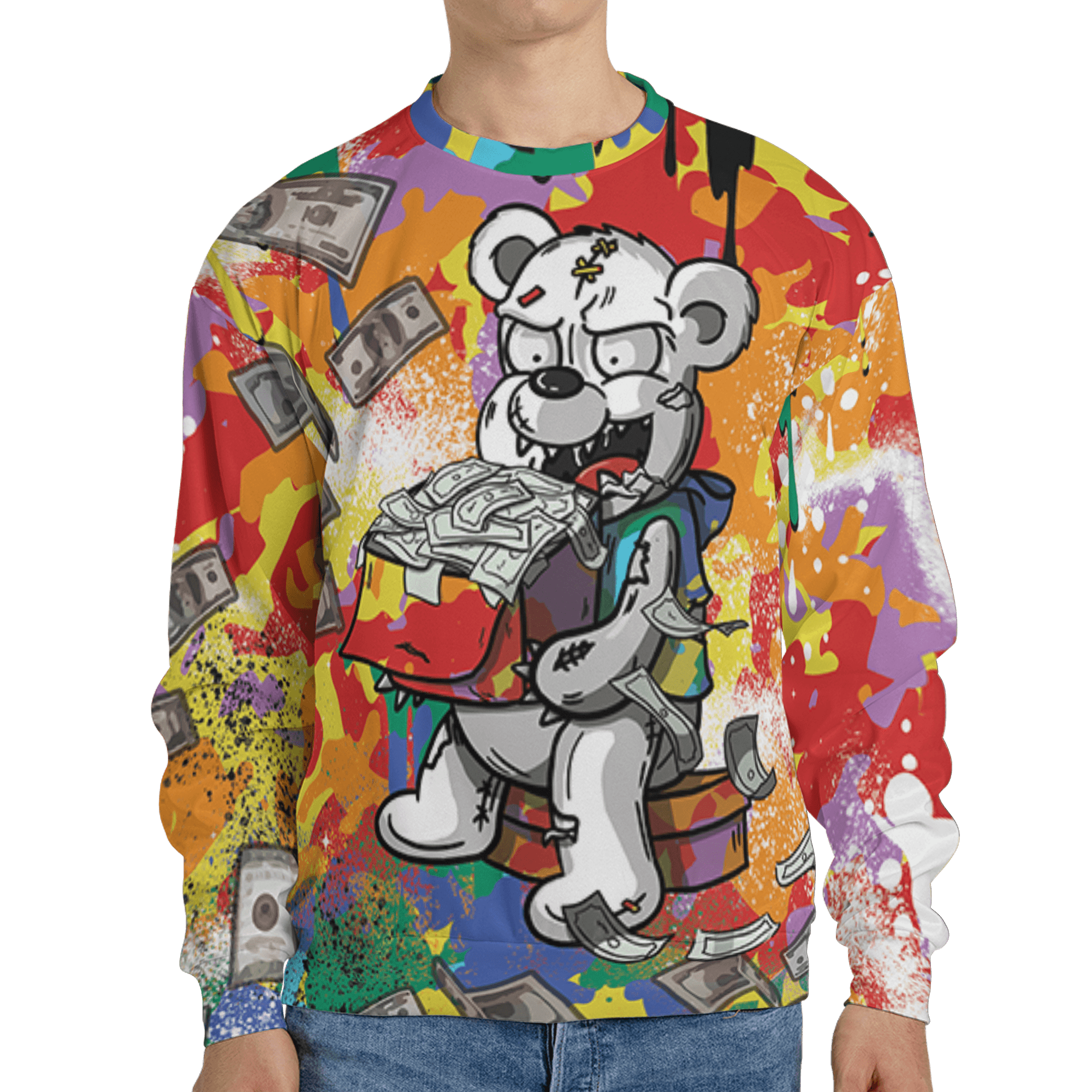 Mid GS Six Championships 1s Sweatshirt Match Cash Money 3D All-Over Print Splash Paint - NastyJamz