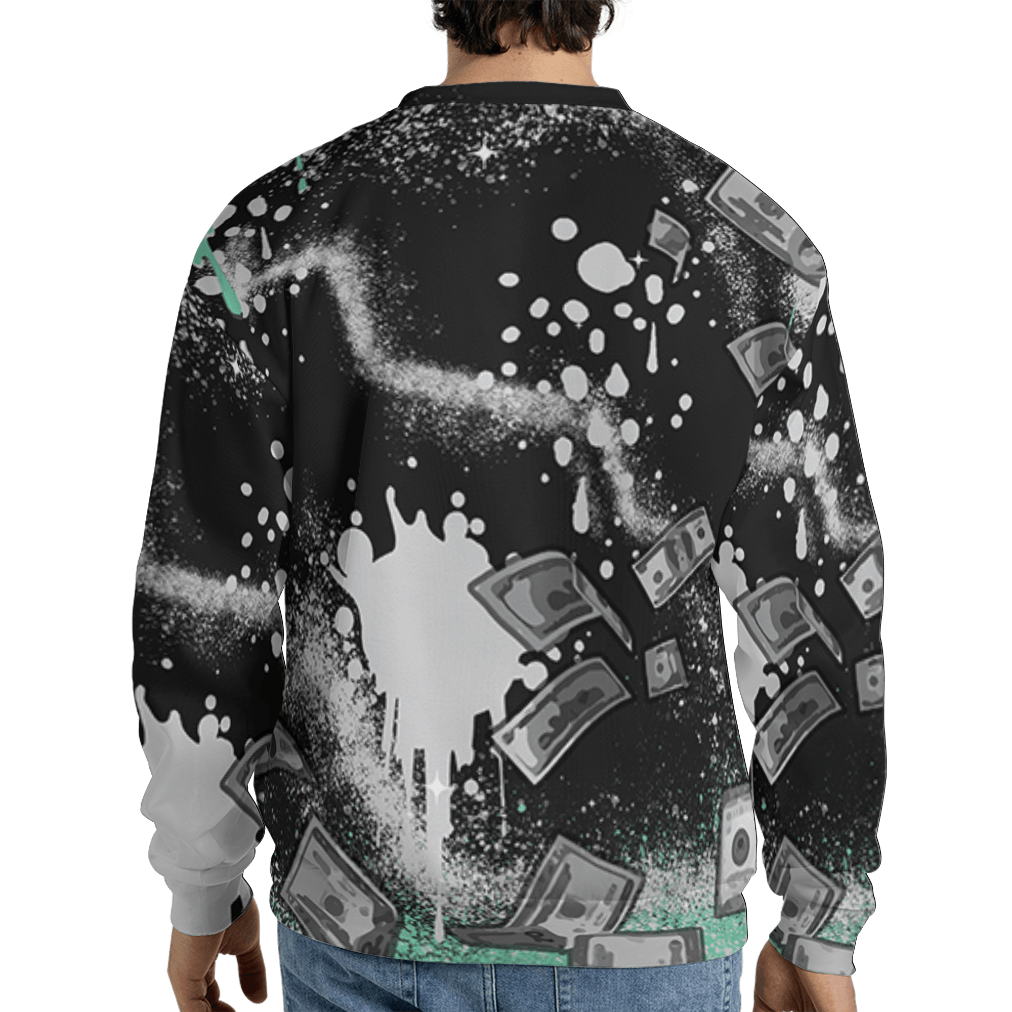Green Glow 3s Sweatshirt Match Cash Money 3D All-Over Print Splash Paint - NastyJamz