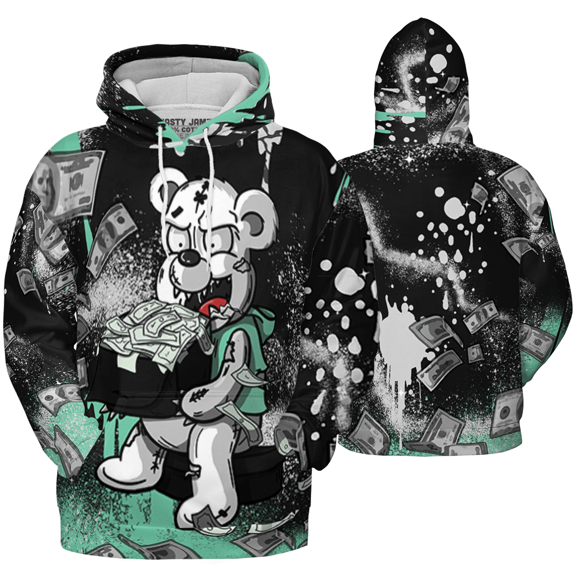 Green Glow 3s Hoodie Match Cash Money 3D All-Over Print Splash Paint - NastyJamz