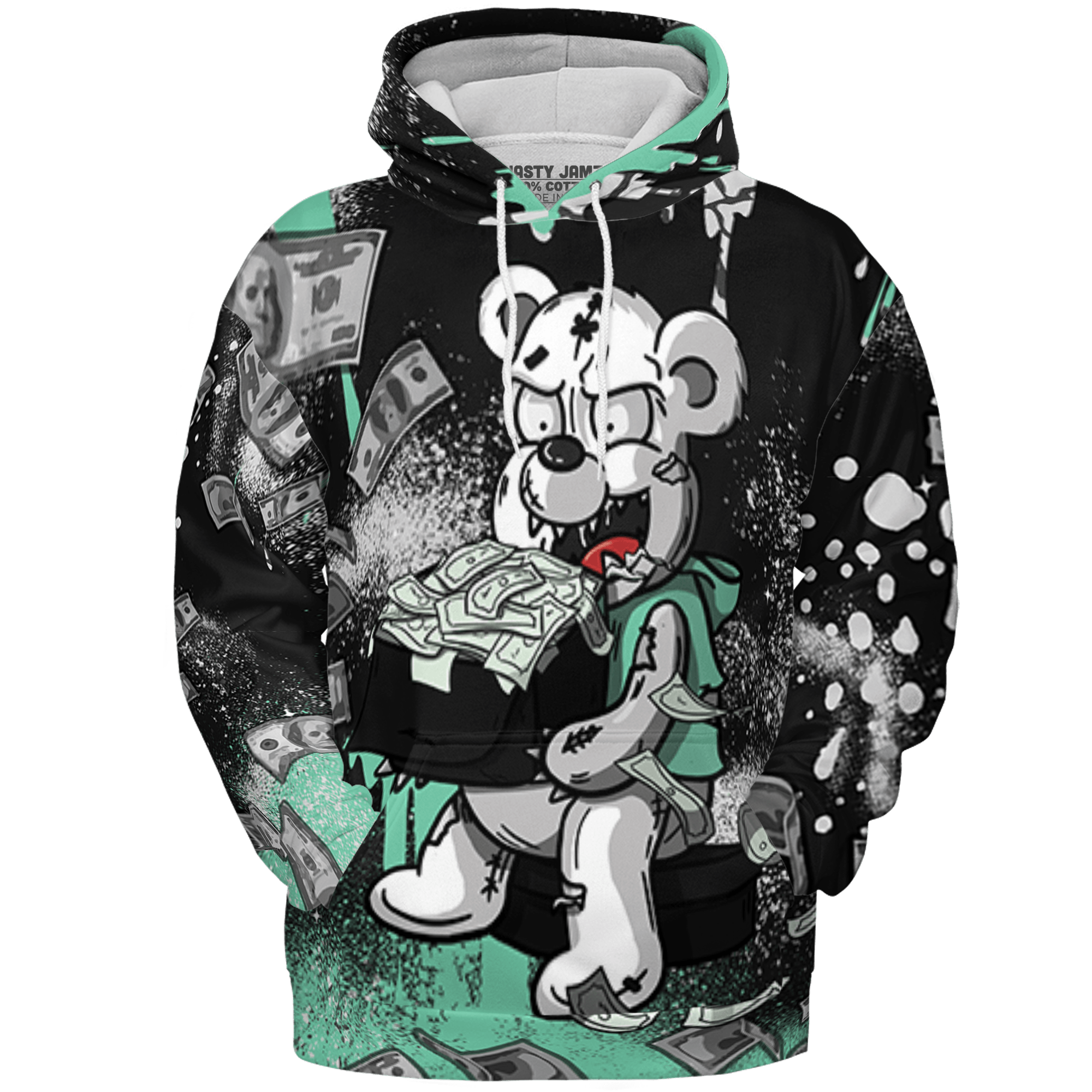 Green Glow 3s Hoodie Match Cash Money 3D All-Over Print Splash Paint - NastyJamz