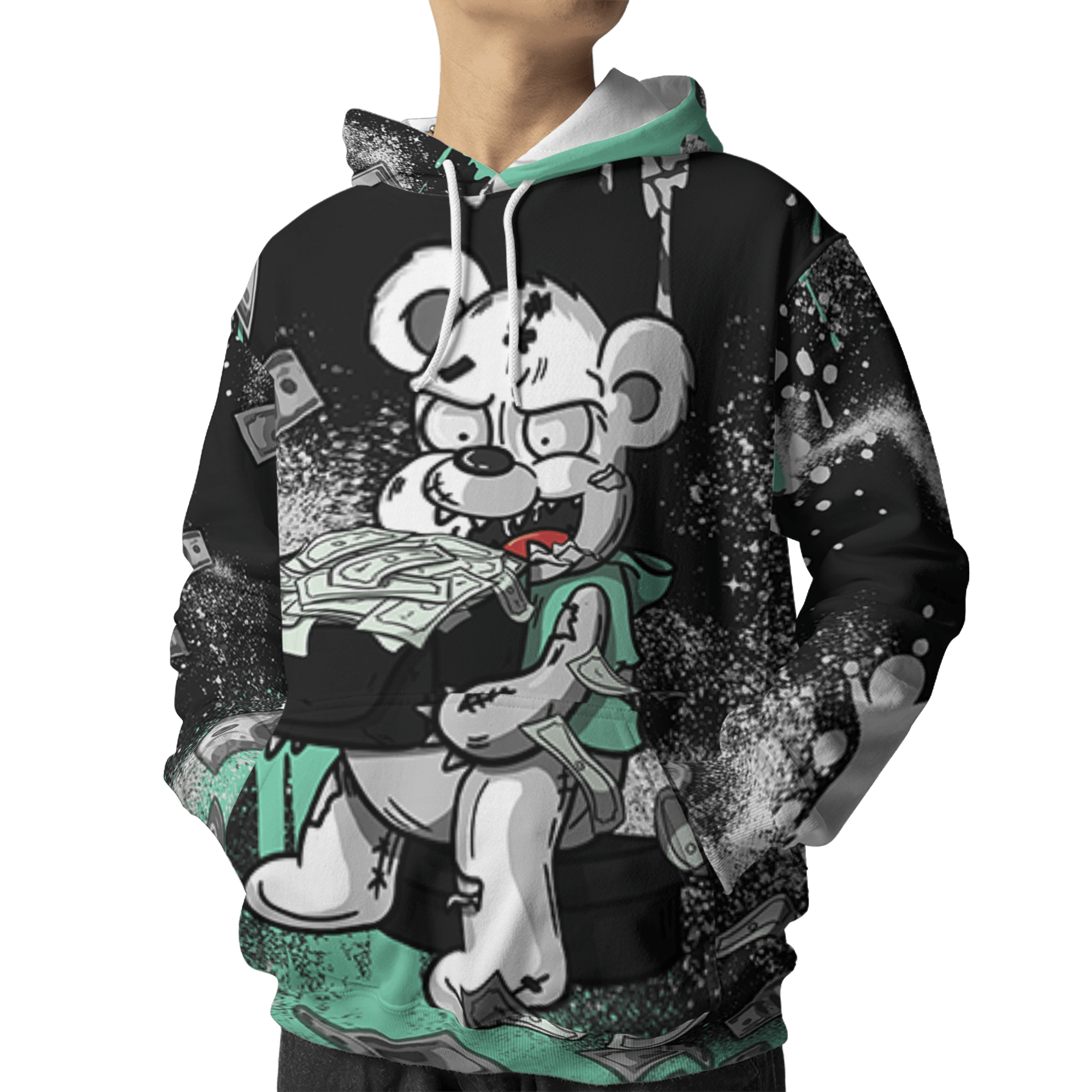 Green Glow 3s Hoodie Match Cash Money 3D All-Over Print Splash Paint - NastyJamz