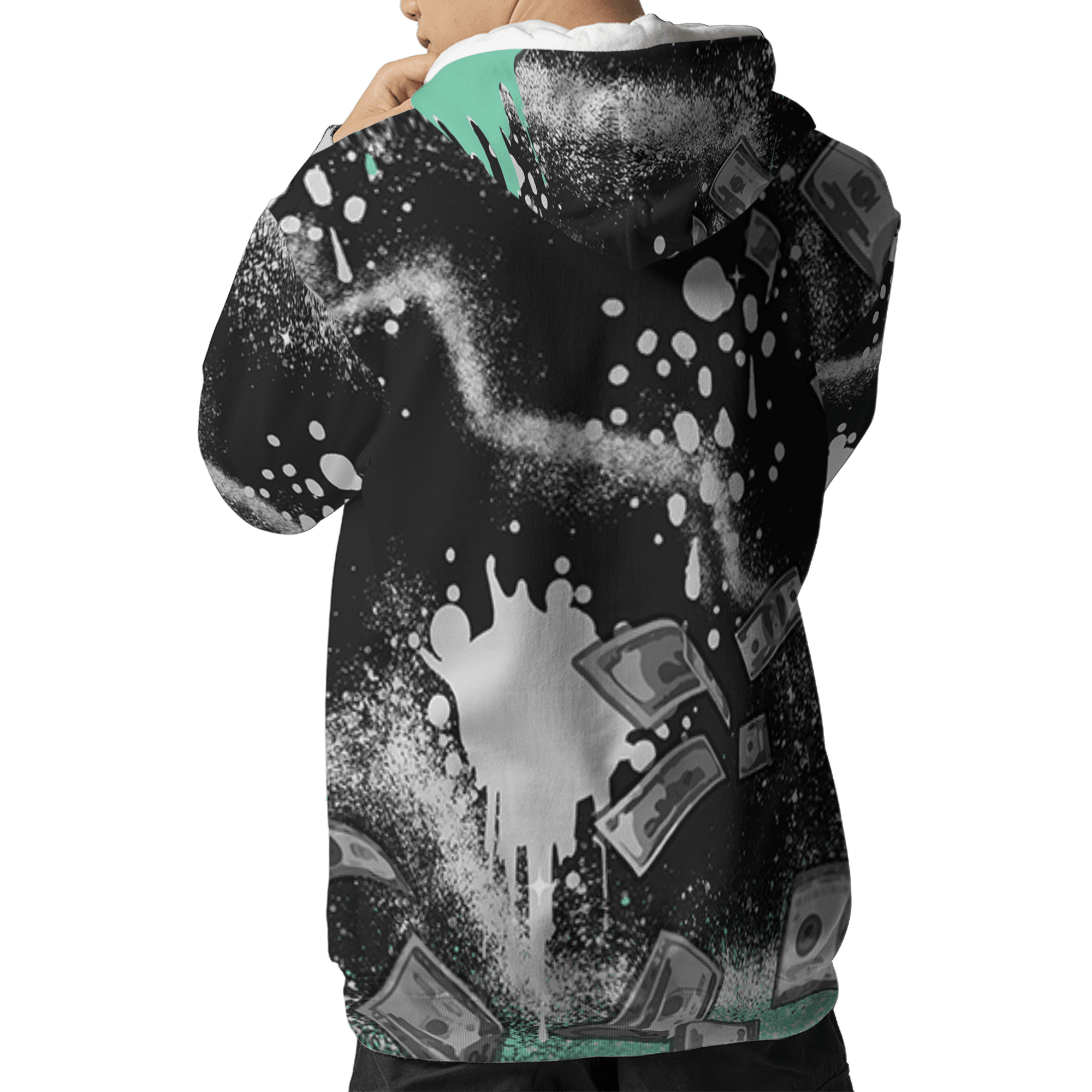Green Glow 3s Hoodie Match Cash Money 3D All-Over Print Splash Paint - NastyJamz