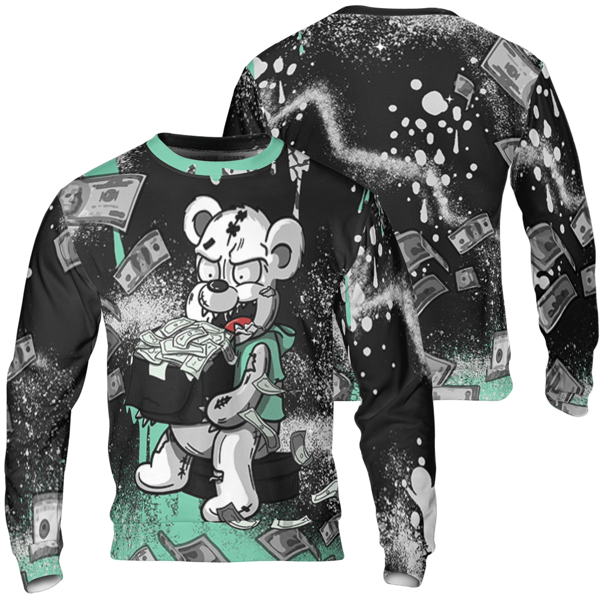 Green Glow 3s Sweatshirt Match Cash Money 3D All-Over Print Splash Paint - NastyJamz