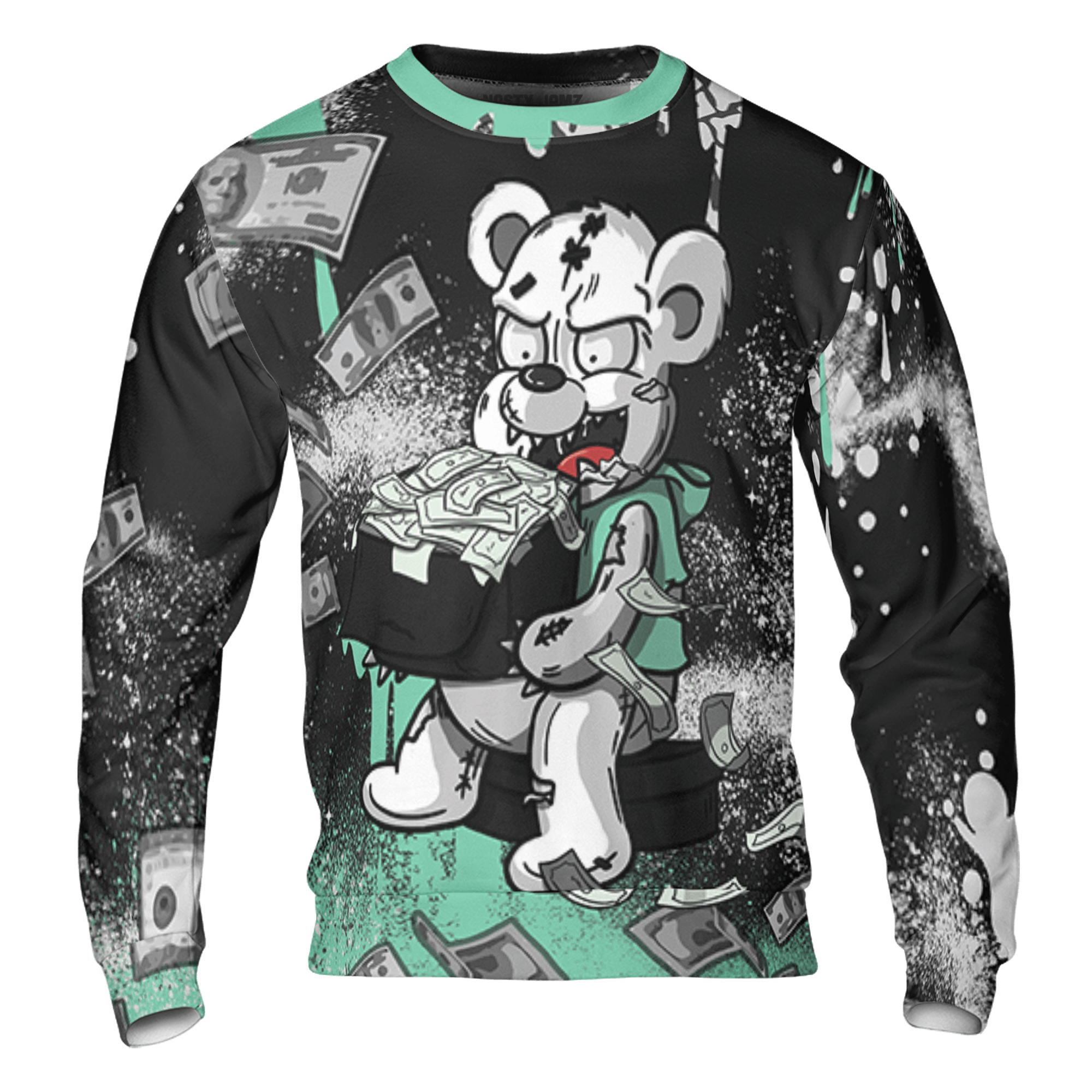 Green Glow 3s Sweatshirt Match Cash Money 3D All-Over Print Splash Paint - NastyJamz