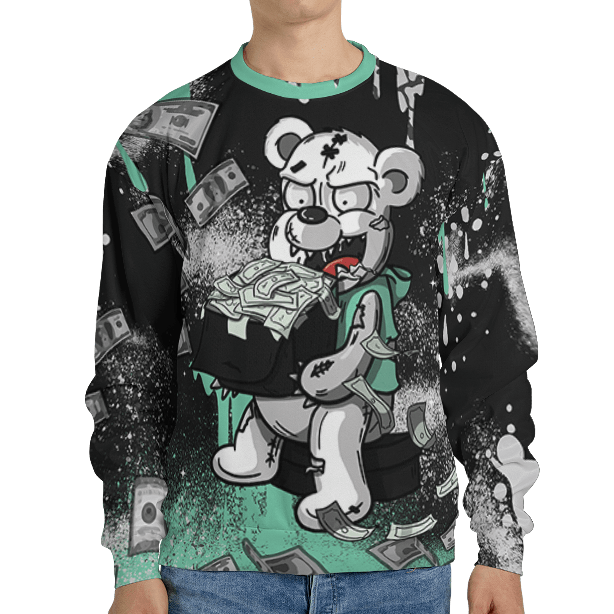 Green Glow 3s Sweatshirt Match Cash Money 3D All-Over Print Splash Paint - NastyJamz