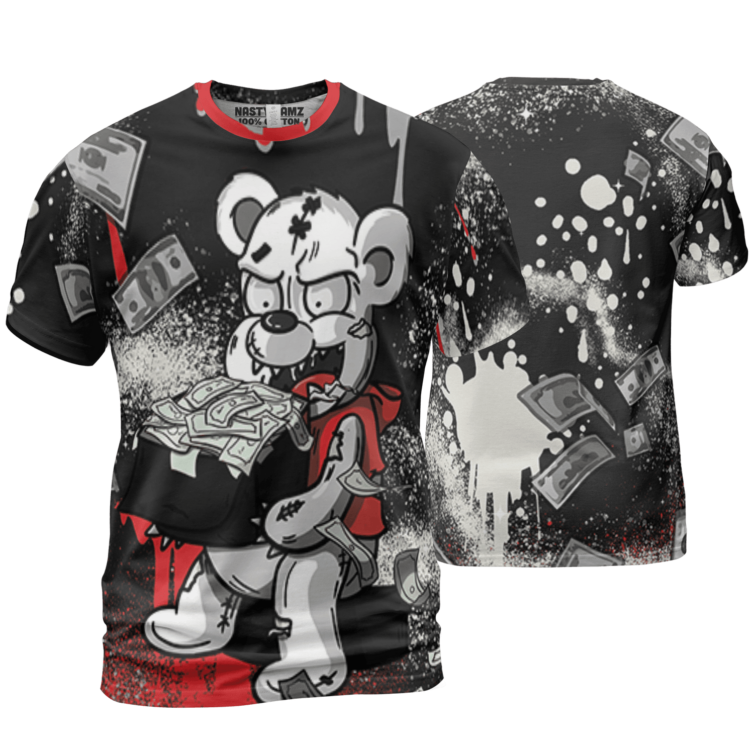Bred Reimagined 4s T Shirt Match Cash Money 3D All-Over Print Splash Paint - NastyJamz