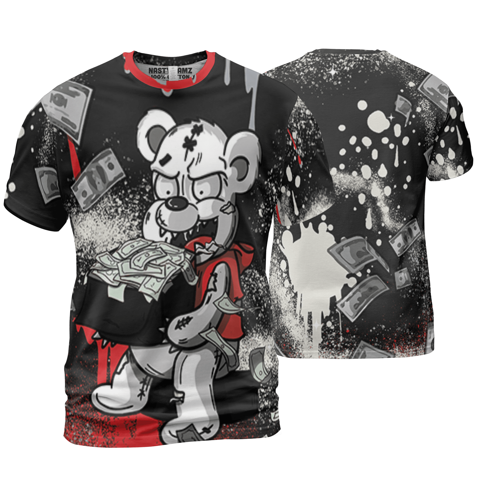 Bred Reimagined 4s T Shirt Match Cash Money 3D All-Over Print Splash Paint - NastyJamz