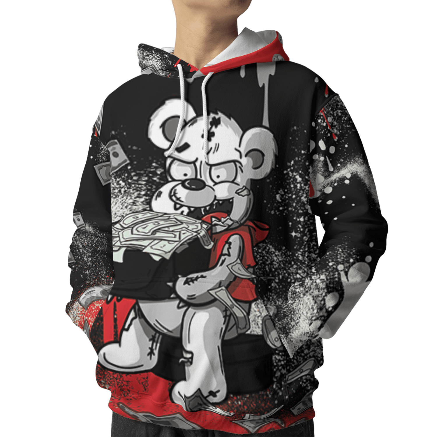 Bred Reimagined 4s Hoodie Match Cash Money 3D All-Over Print Splash Paint - NastyJamz