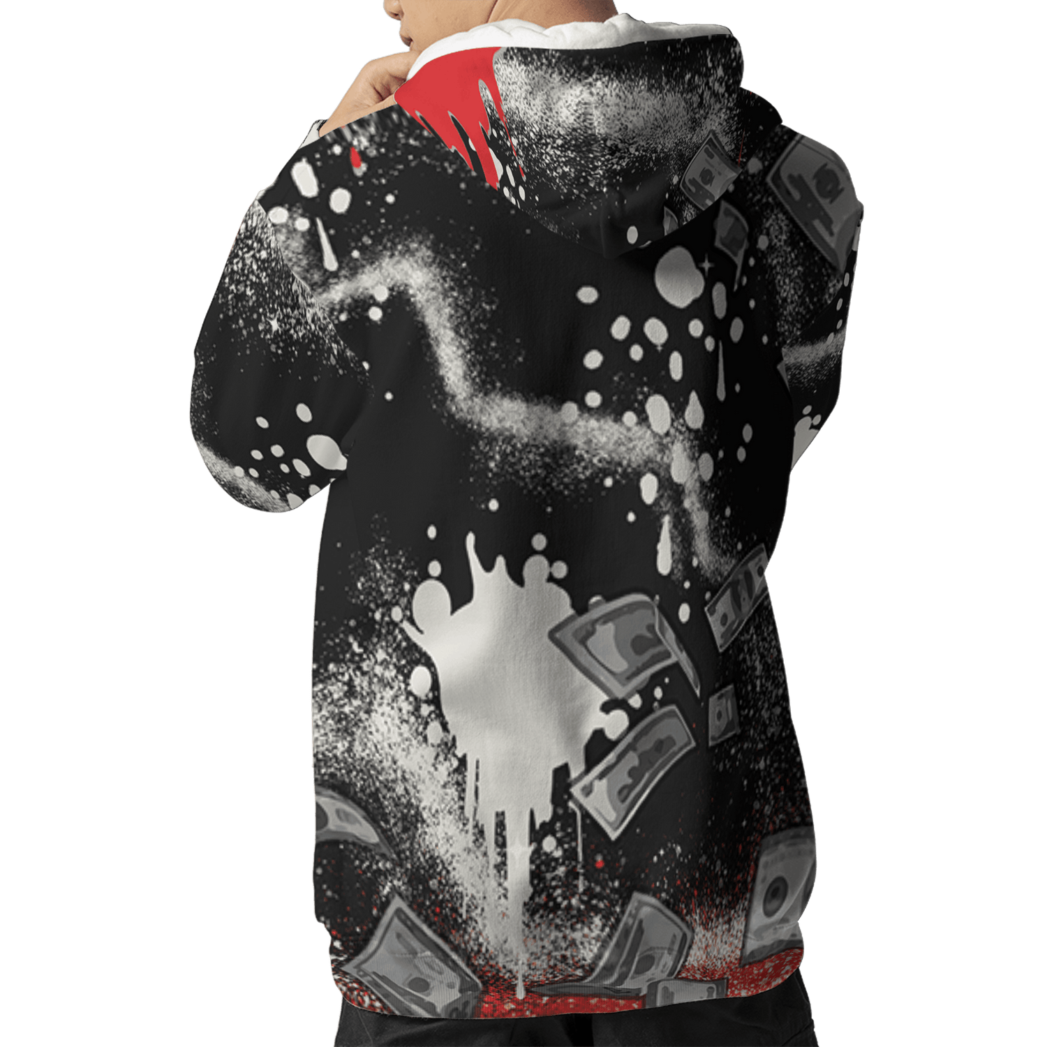 Bred Reimagined 4s Hoodie Match Cash Money 3D All-Over Print Splash Paint - NastyJamz