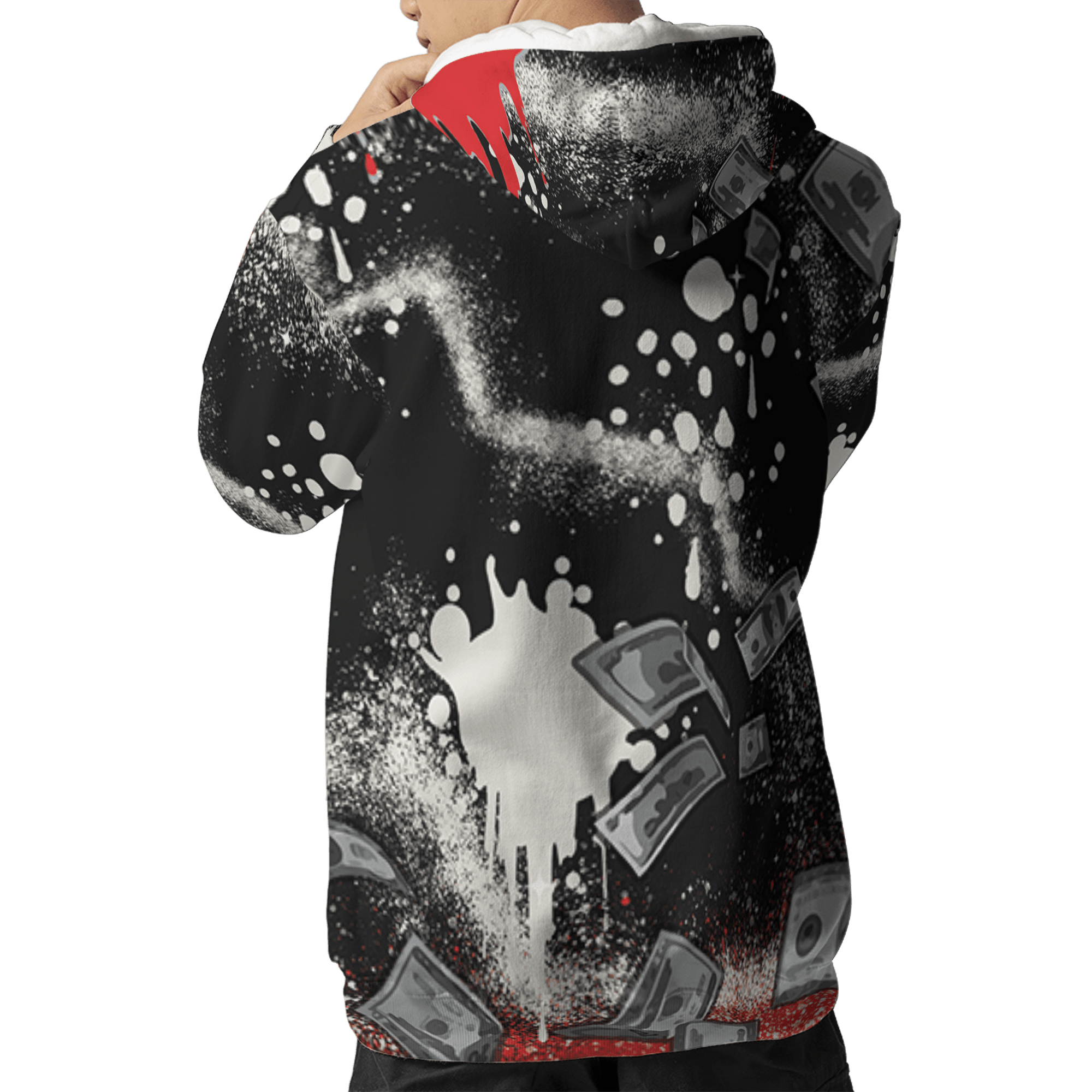Bred Reimagined 4s Hoodie Match Cash Money 3D All-Over Print Splash Paint - NastyJamz