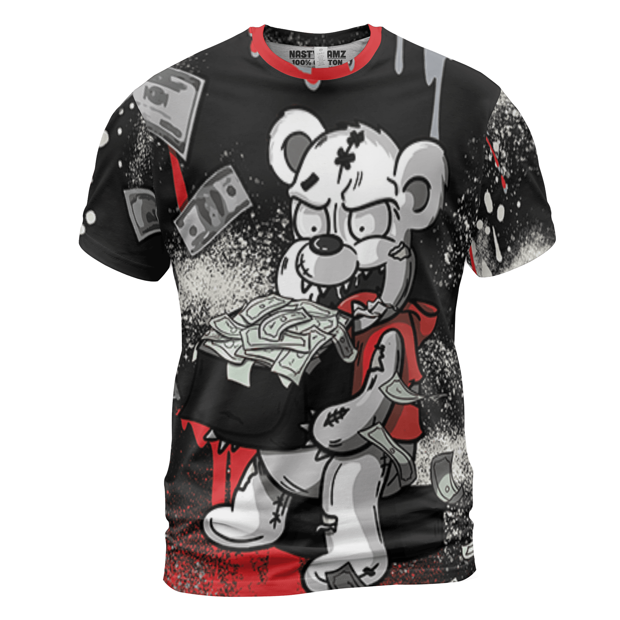 Bred Reimagined 4s T Shirt Match Cash Money 3D All-Over Print Splash Paint - NastyJamz