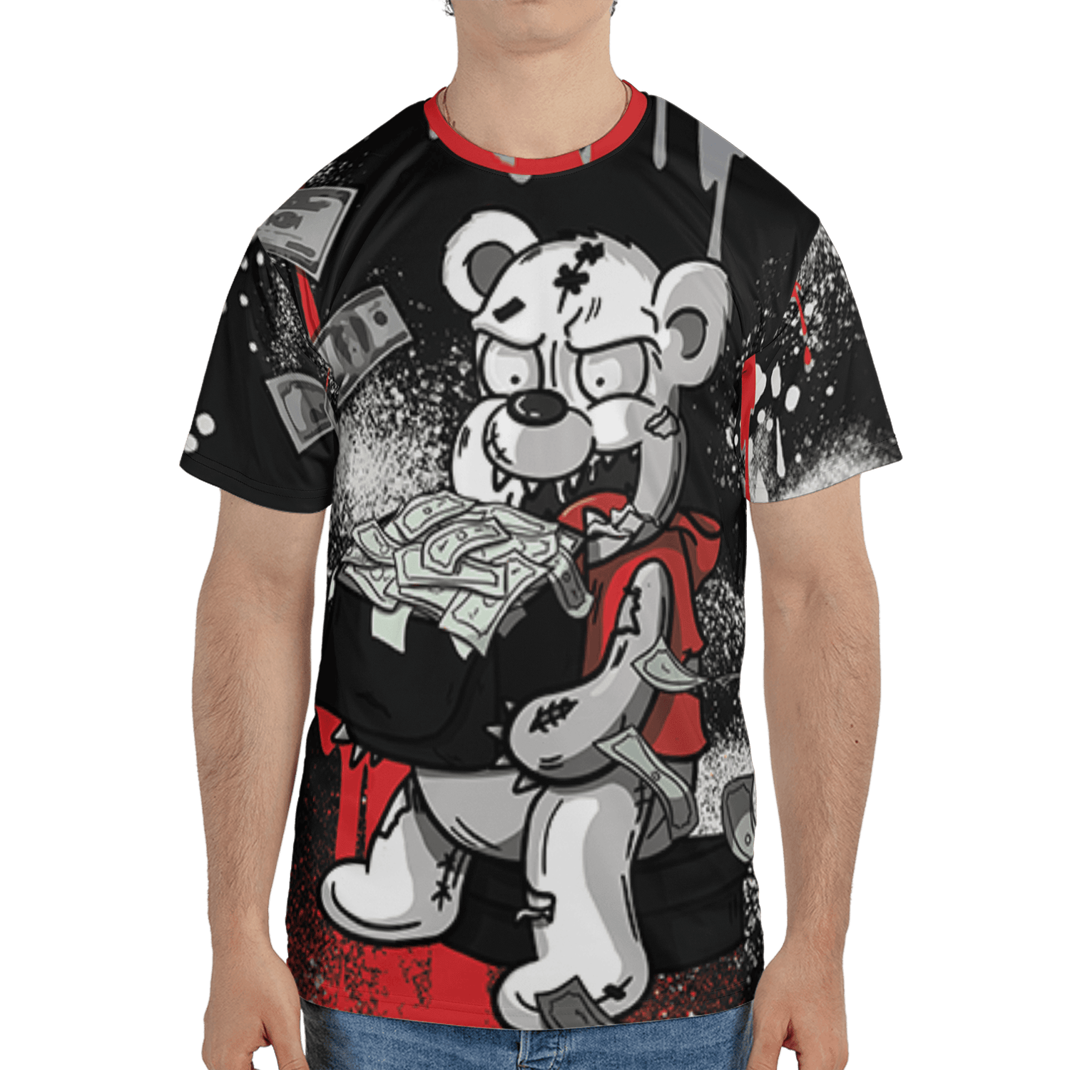 Bred Reimagined 4s T Shirt Match Cash Money 3D All-Over Print Splash Paint - NastyJamz