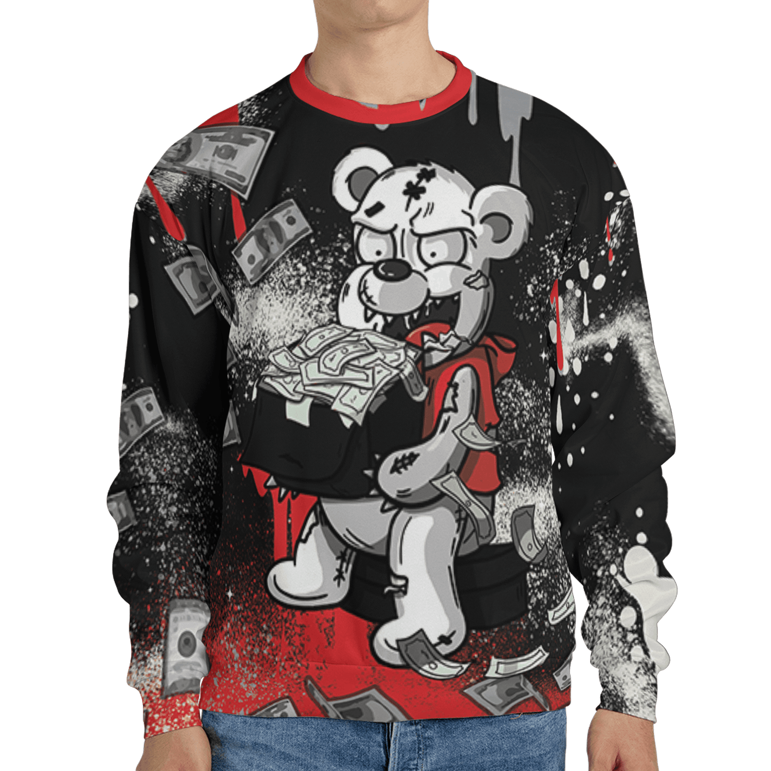 Bred Reimagined 4s Sweatshirt Match Cash Money 3D All-Over Print Splash Paint - NastyJamz