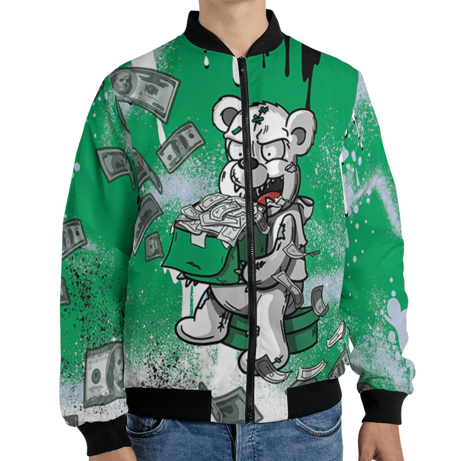 Lucky Green 5s Jacket Match Cash Money 3D All-Over Print Splash Paint - NastyJamz
