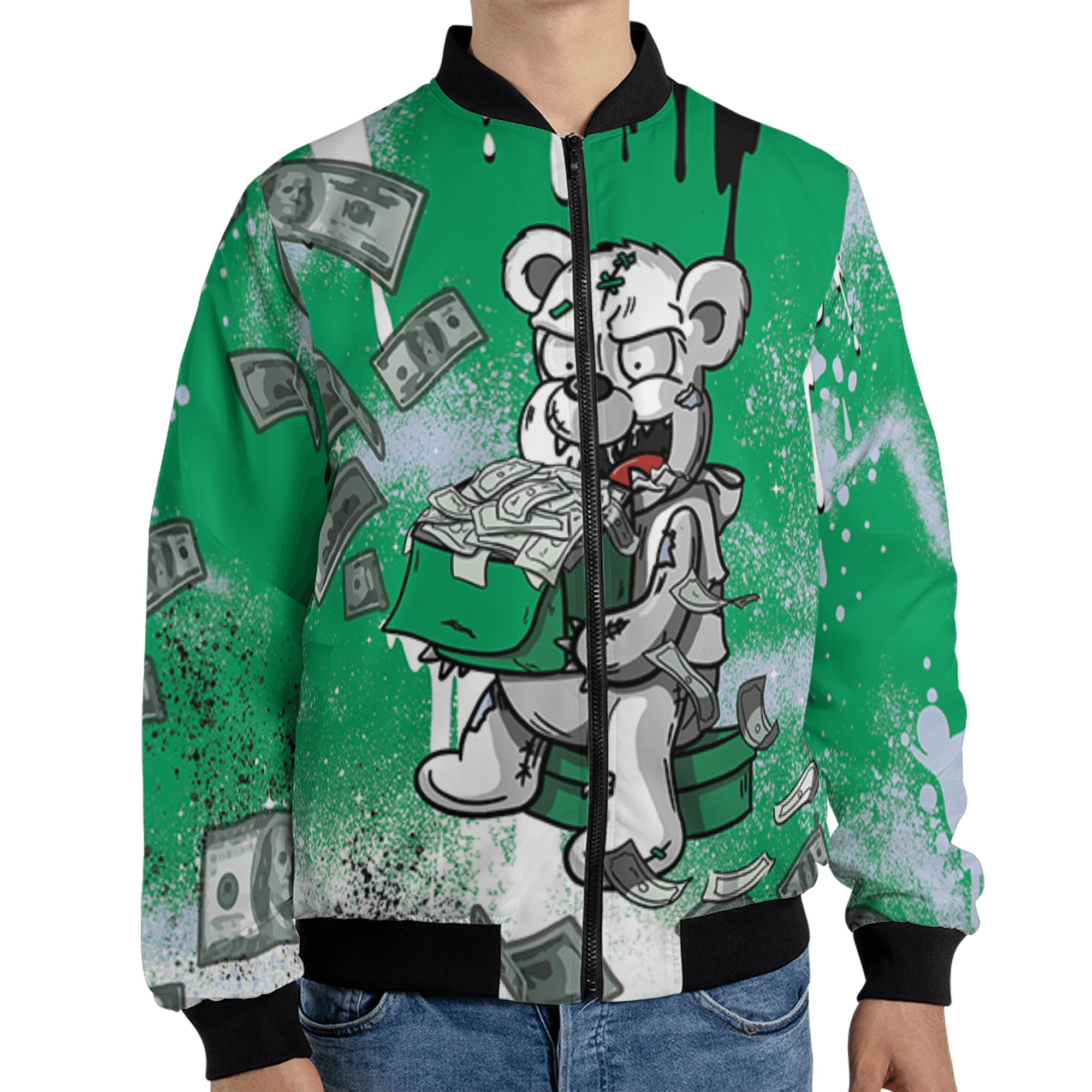 Lucky Green 5s Jacket Match Cash Money 3D All-Over Print Splash Paint - NastyJamz