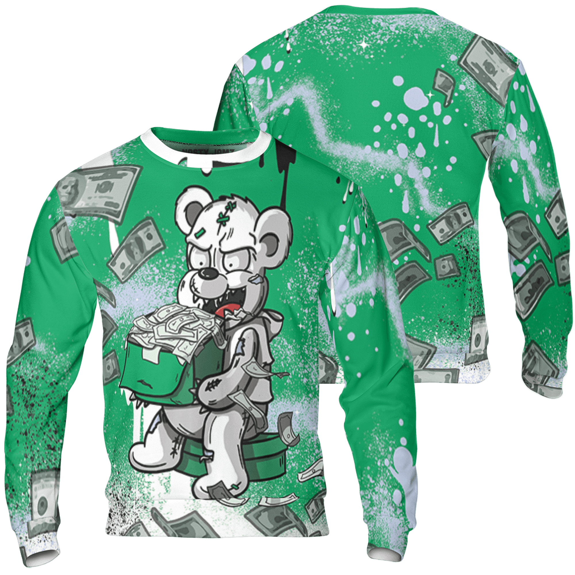 Lucky Green 5s Sweatshirt Match Cash Money 3D All-Over Print Splash Paint - NastyJamz