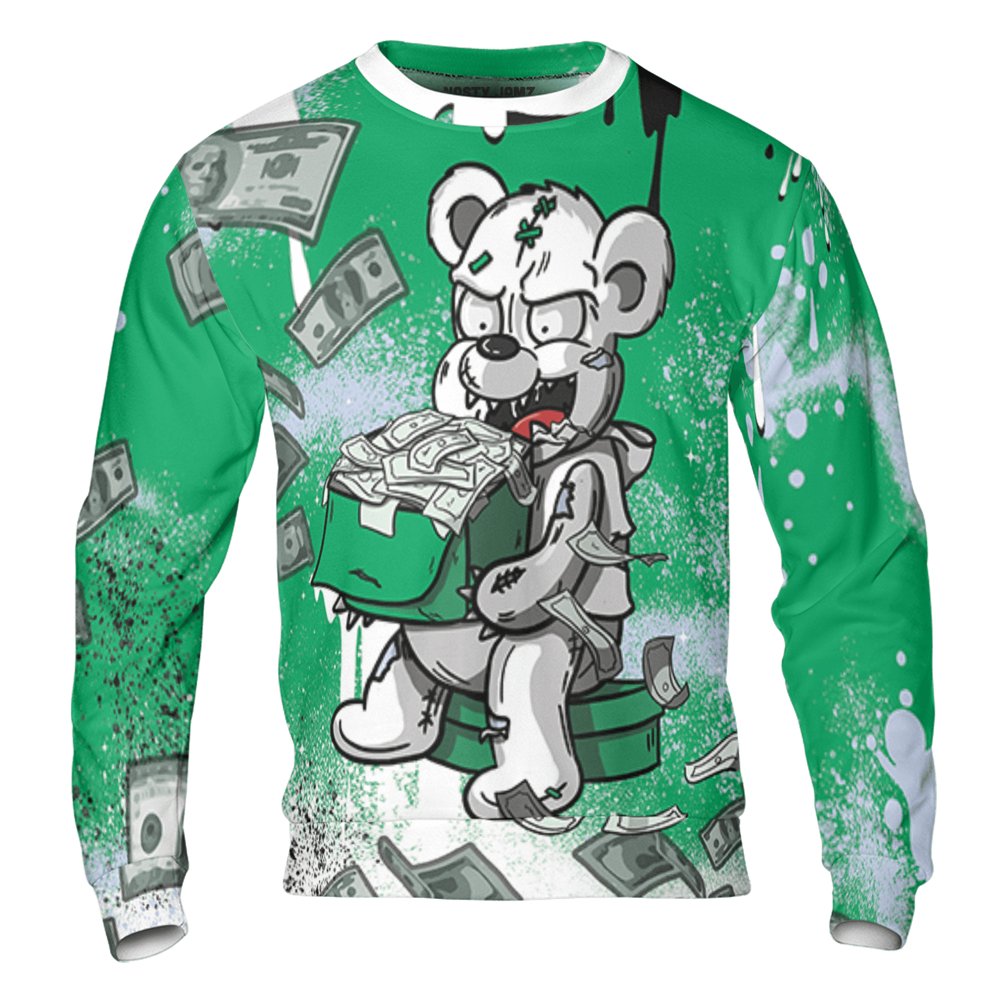 Lucky Green 5s Sweatshirt Match Cash Money 3D All-Over Print Splash Paint - NastyJamz
