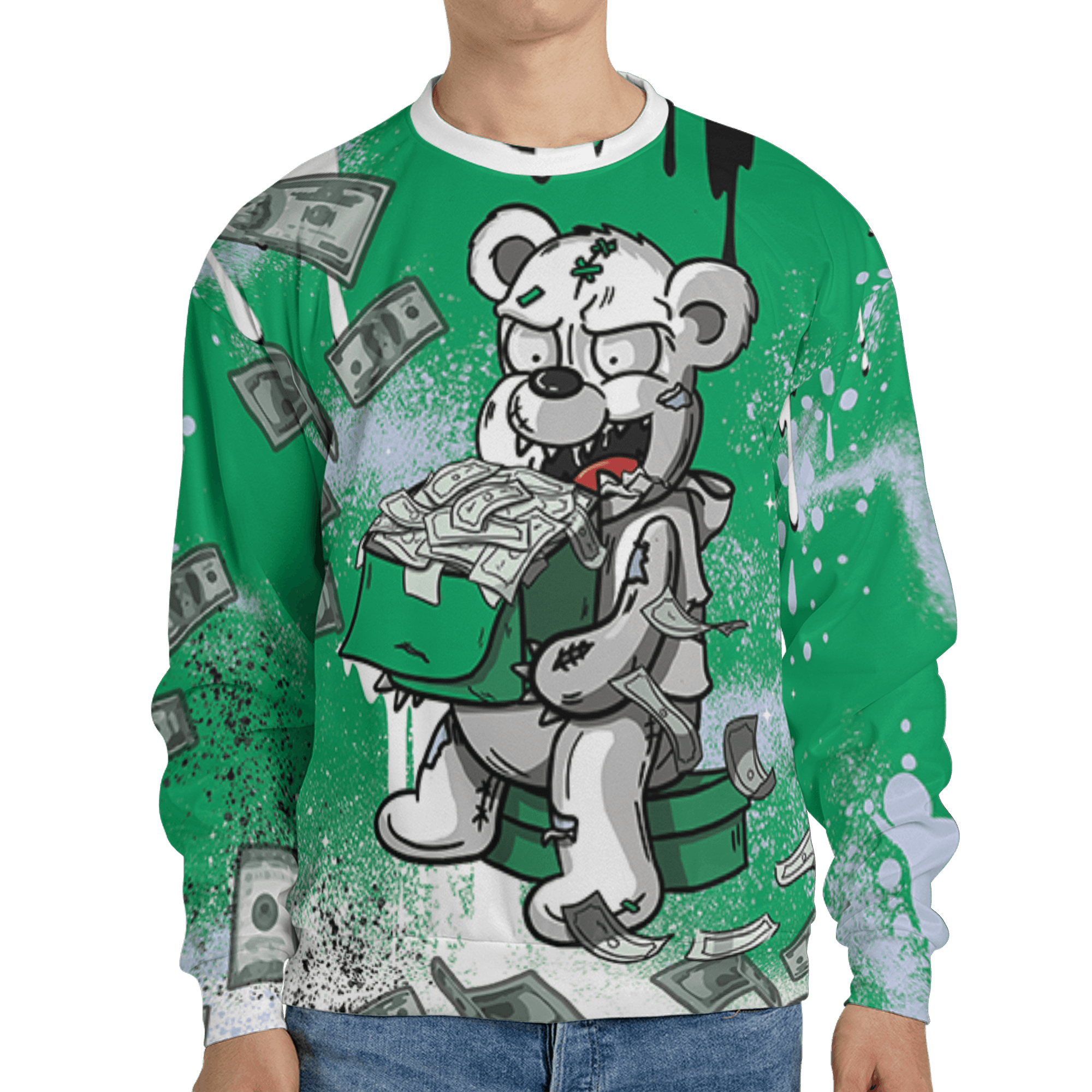 Lucky Green 5s Sweatshirt Match Cash Money 3D All-Over Print Splash Paint - NastyJamz