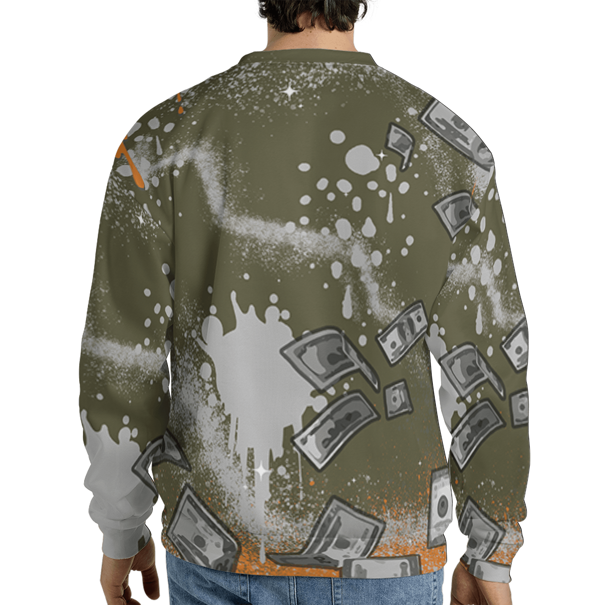 Olive 5s Sweatshirt Match Cash Money 3D All-Over Print Splash Paint - NastyJamz