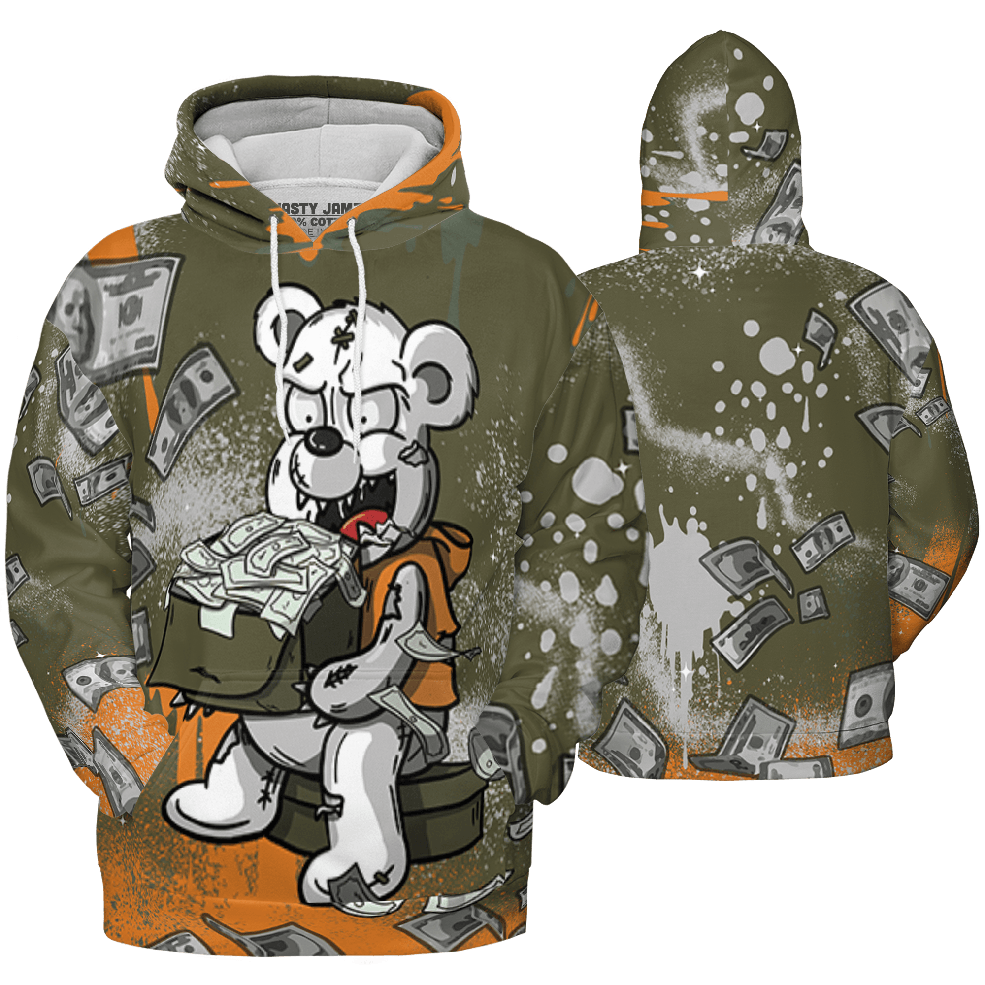 Olive 5s Hoodie Match Cash Money 3D All-Over Print Splash Paint - NastyJamz