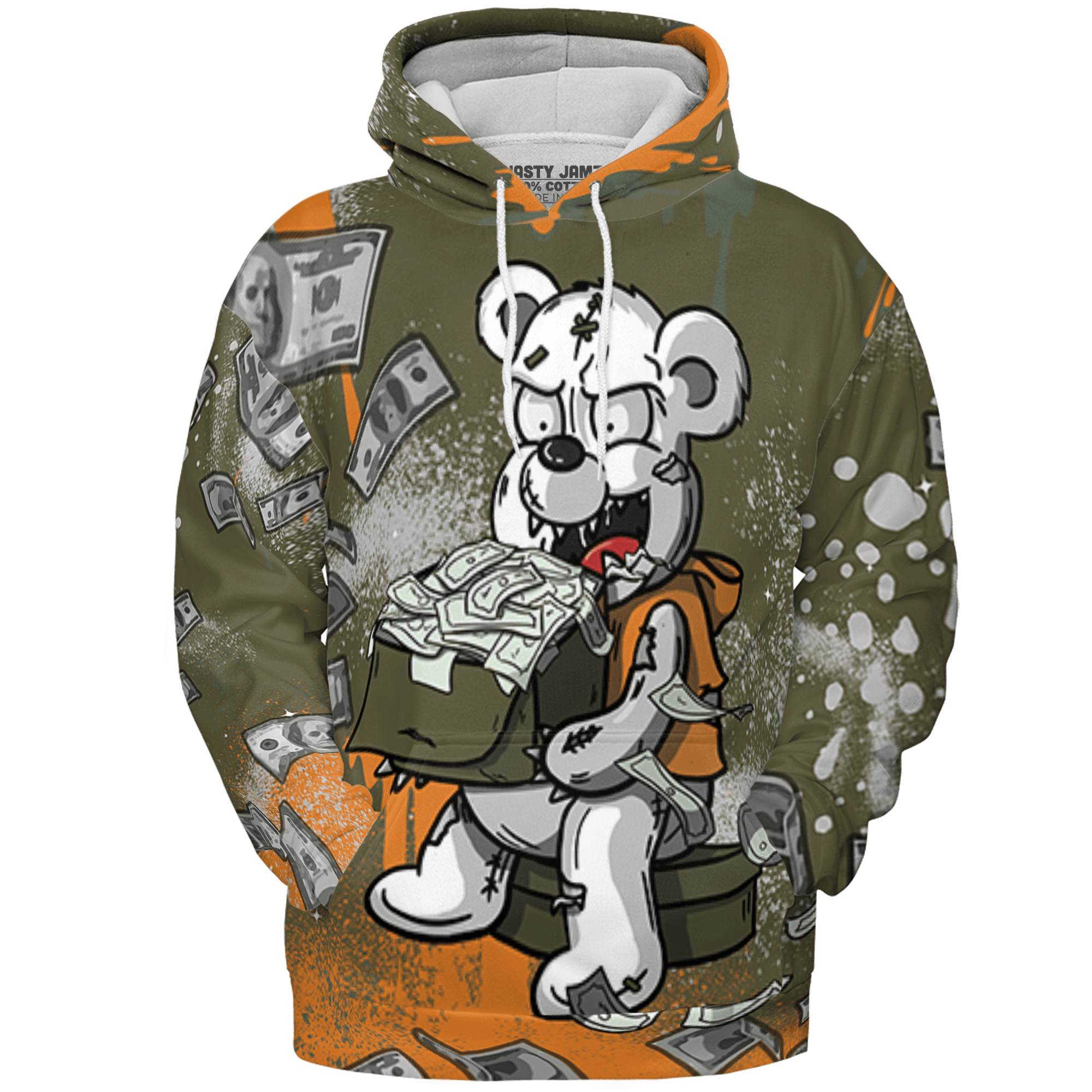 Olive 5s Hoodie Match Cash Money 3D All-Over Print Splash Paint - NastyJamz