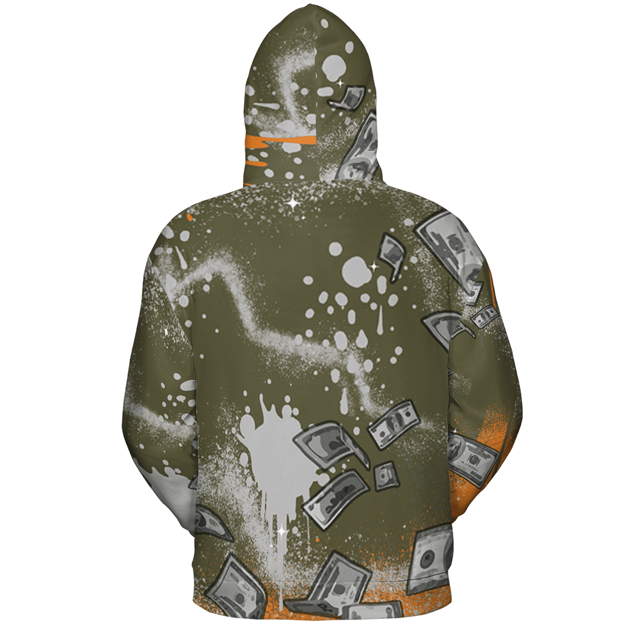 Olive 5s Hoodie Match Cash Money 3D All-Over Print Splash Paint - NastyJamz