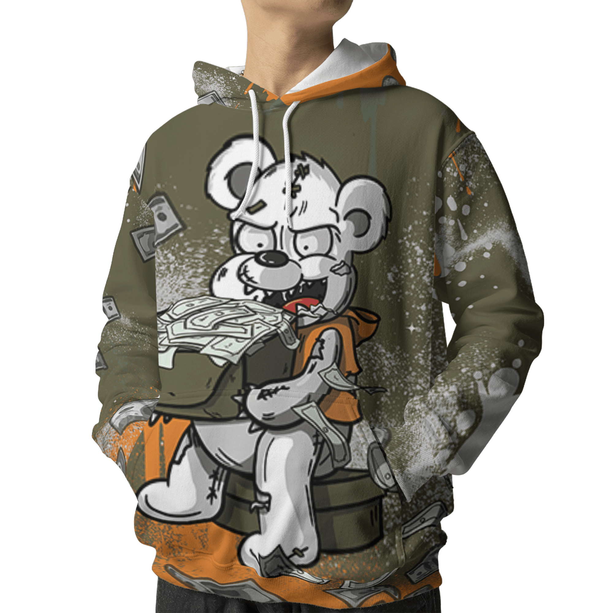 Olive 5s Hoodie Match Cash Money 3D All-Over Print Splash Paint - NastyJamz