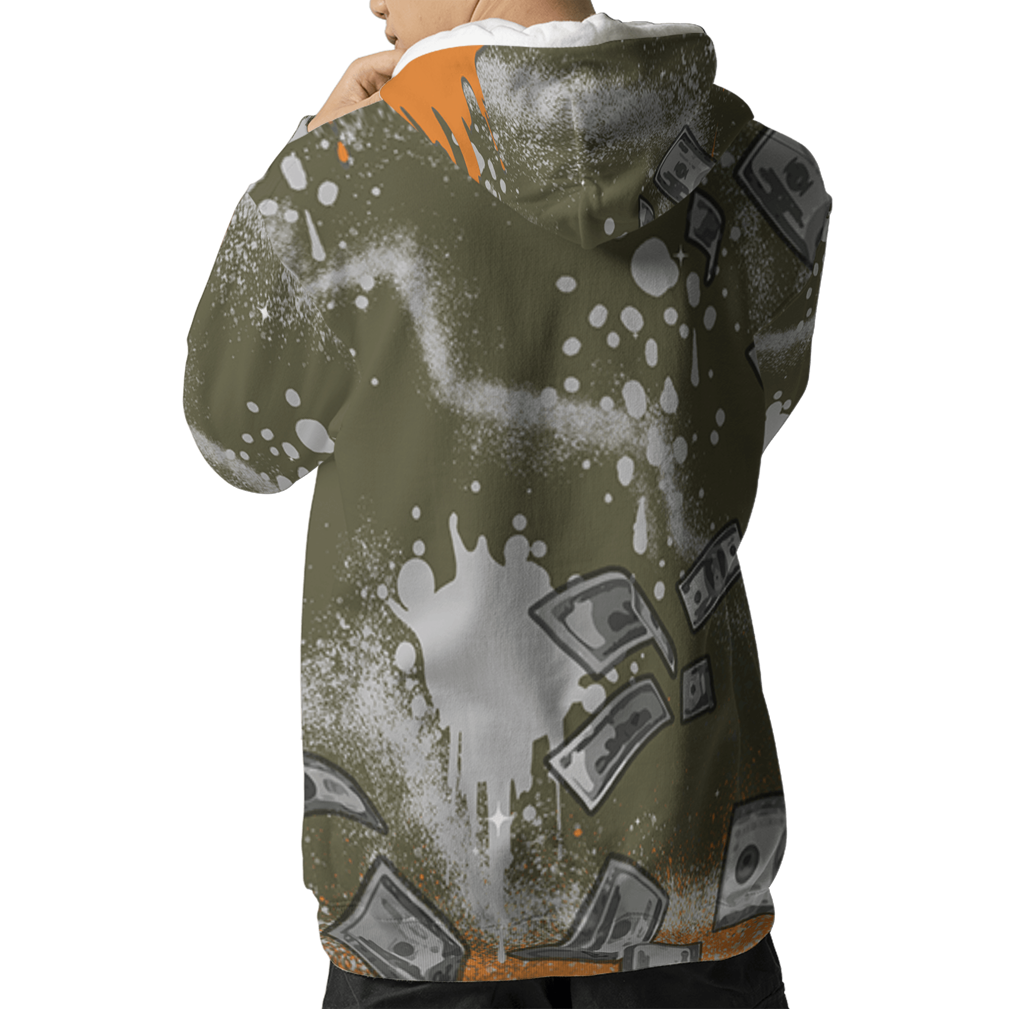 Olive 5s Hoodie Match Cash Money 3D All-Over Print Splash Paint - NastyJamz