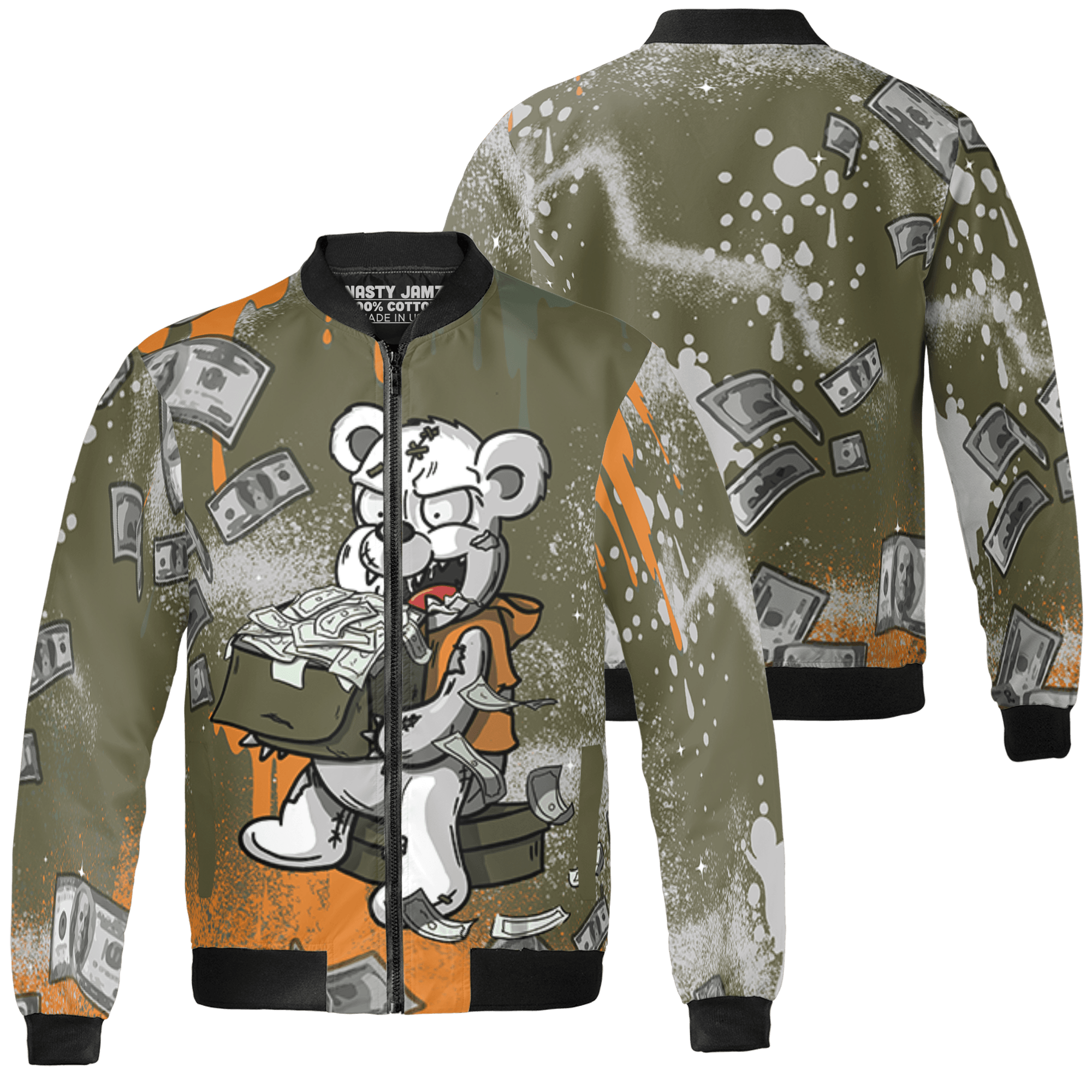 Olive 5s Jacket Match Cash Money 3D All-Over Print Splash Paint - NastyJamz