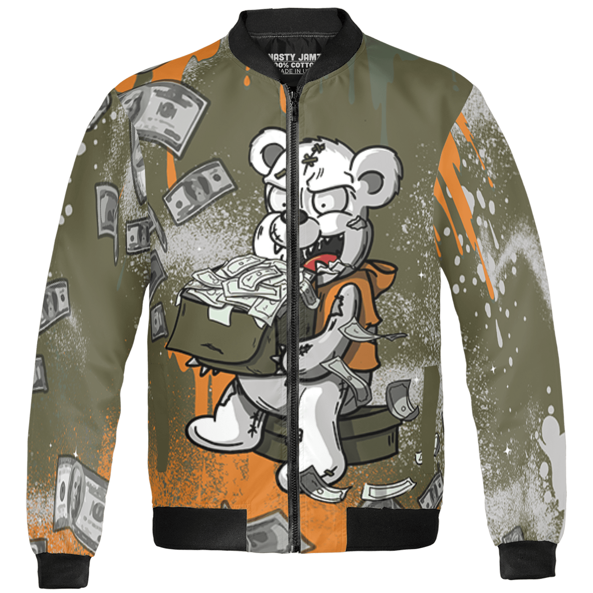 Olive 5s Jacket Match Cash Money 3D All-Over Print Splash Paint - NastyJamz