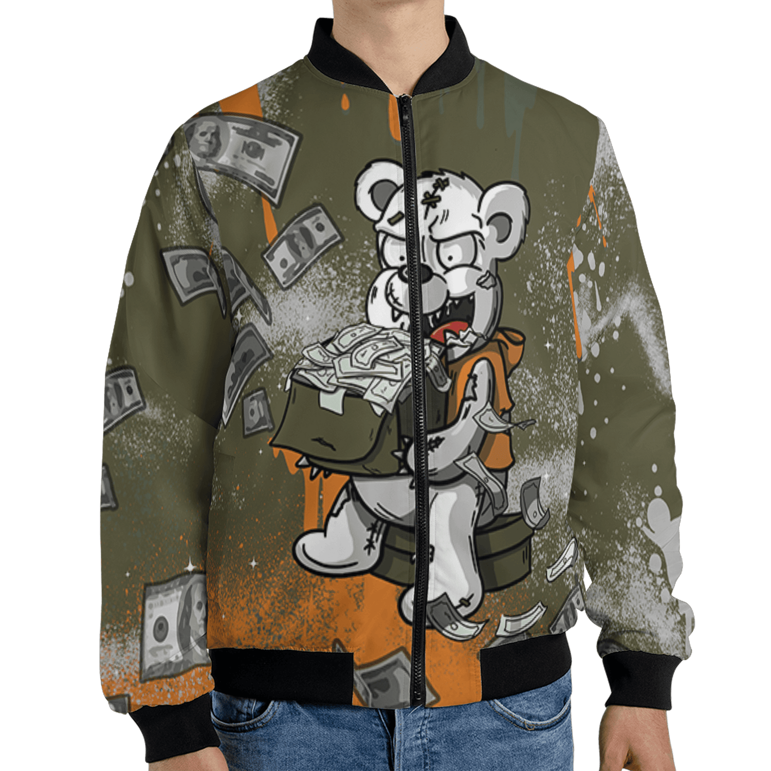 Olive 5s Jacket Match Cash Money 3D All-Over Print Splash Paint - NastyJamz