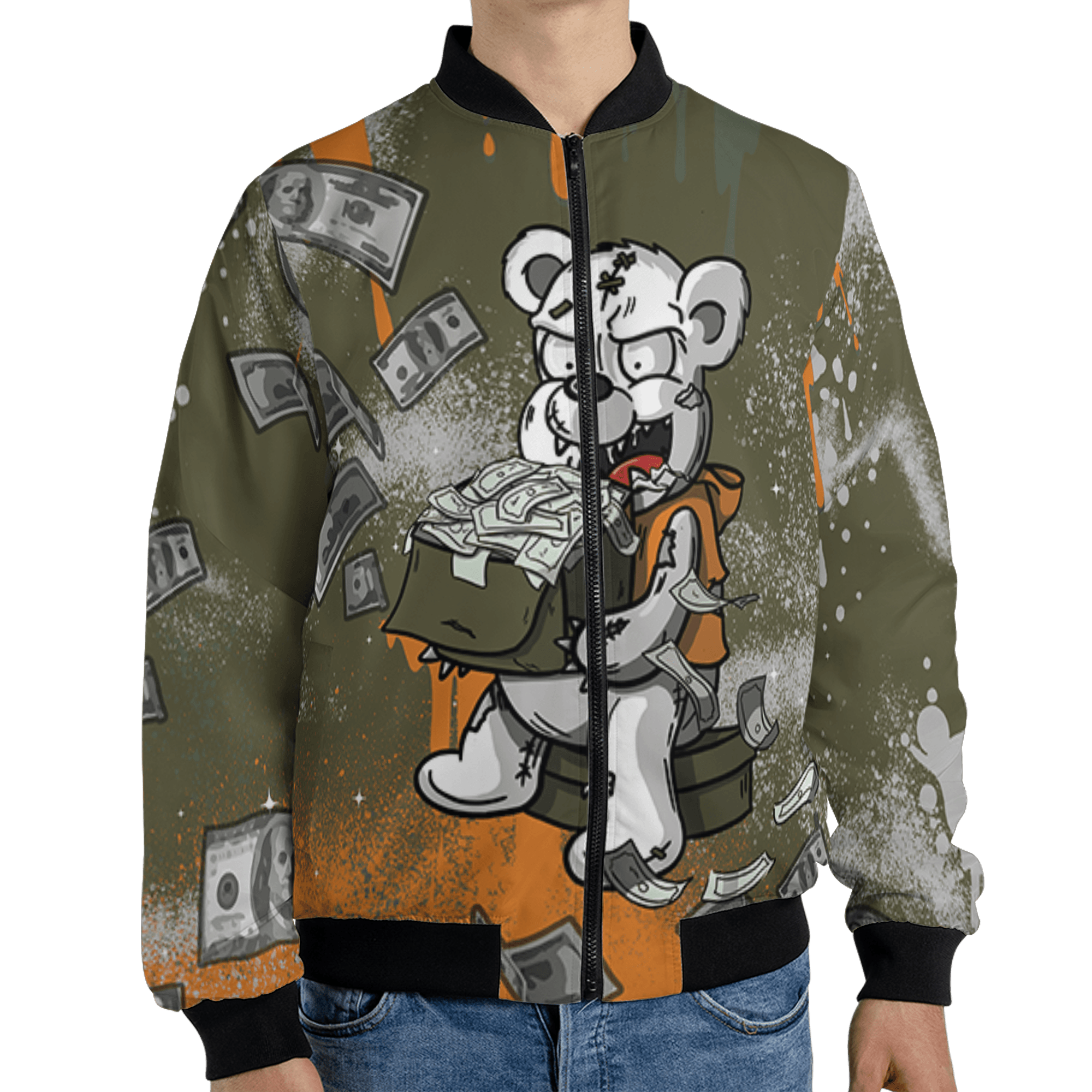Olive 5s Jacket Match Cash Money 3D All-Over Print Splash Paint - NastyJamz