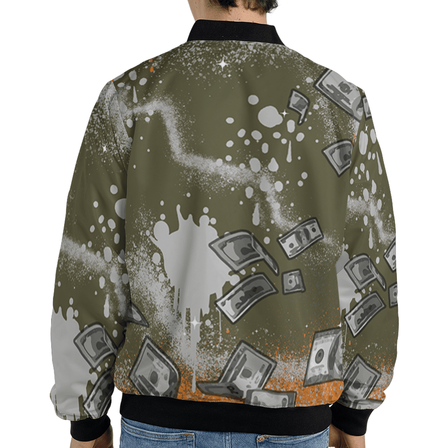 Olive 5s Jacket Match Cash Money 3D All-Over Print Splash Paint - NastyJamz