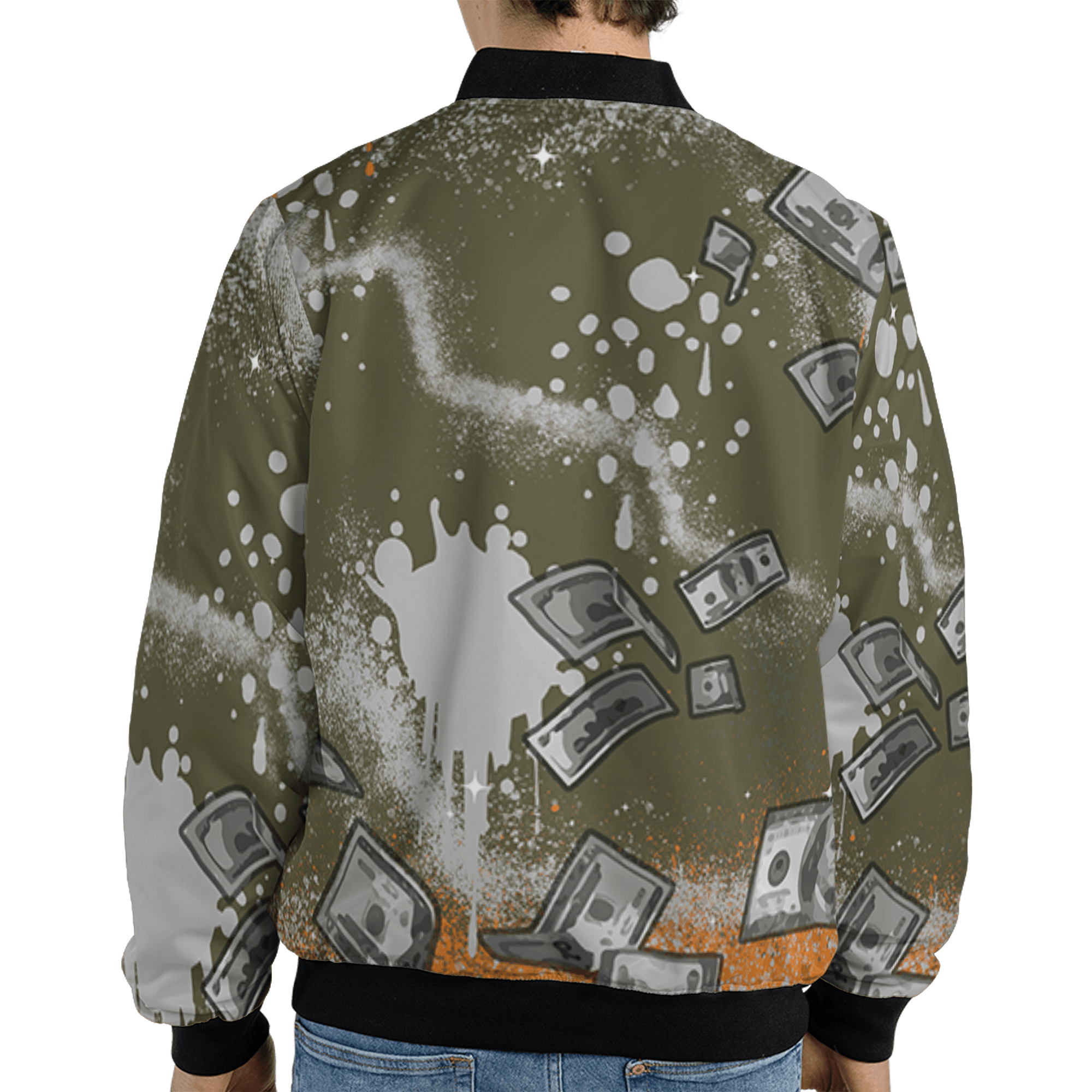 Olive 5s Jacket Match Cash Money 3D All-Over Print Splash Paint - NastyJamz