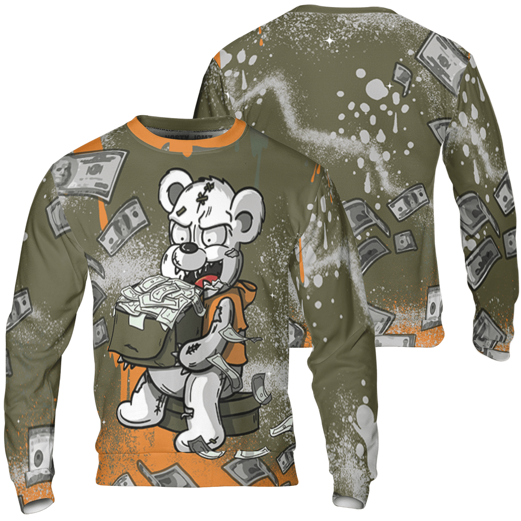 Olive 5s Sweatshirt Match Cash Money 3D All-Over Print Splash Paint - NastyJamz