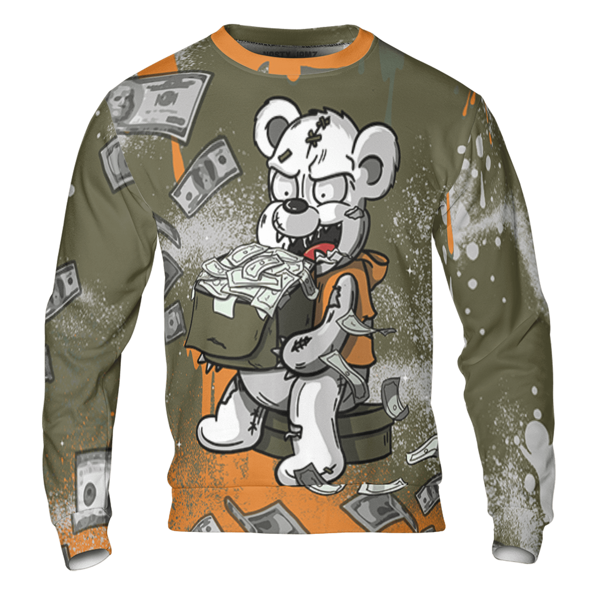 Olive 5s Sweatshirt Match Cash Money 3D All-Over Print Splash Paint - NastyJamz