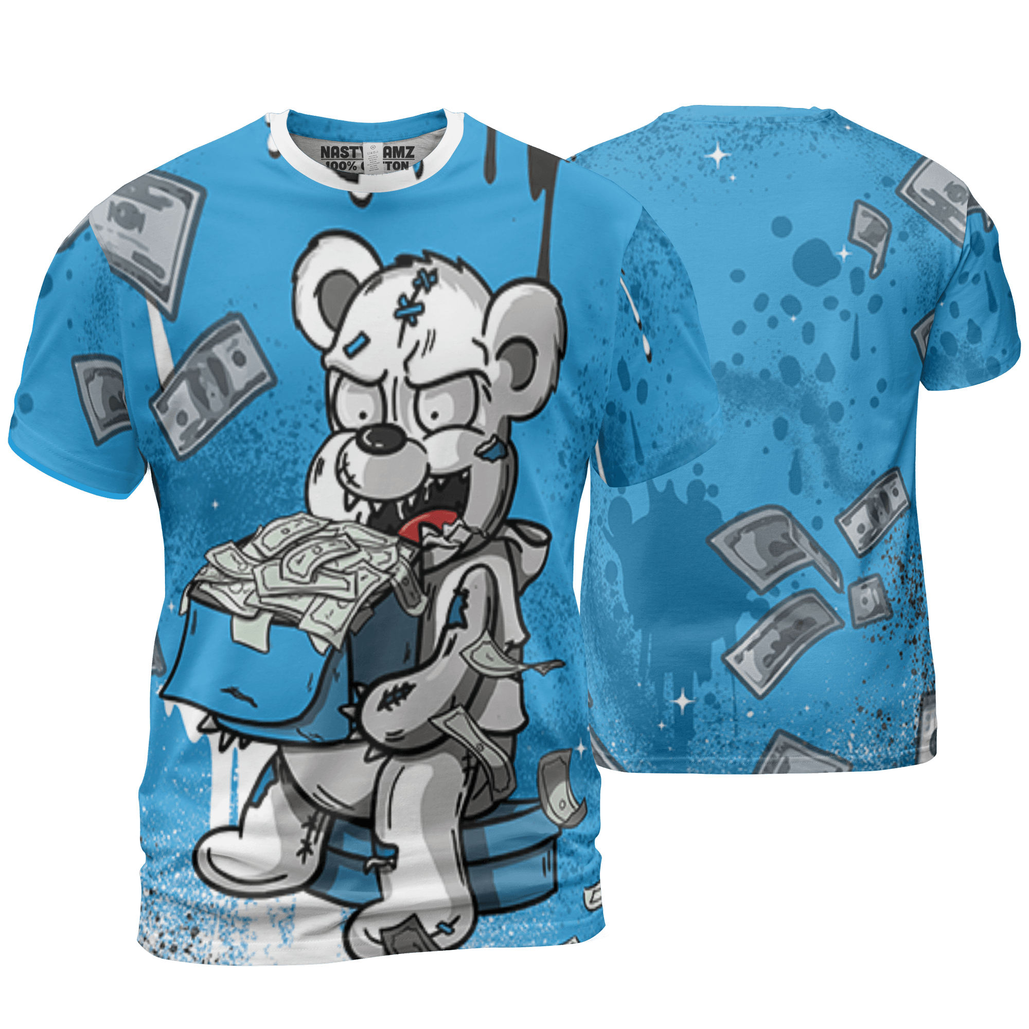 Powder Blue 9s T Shirt Match Cash Money 3D All-Over Print Splash Paint - NastyJamz