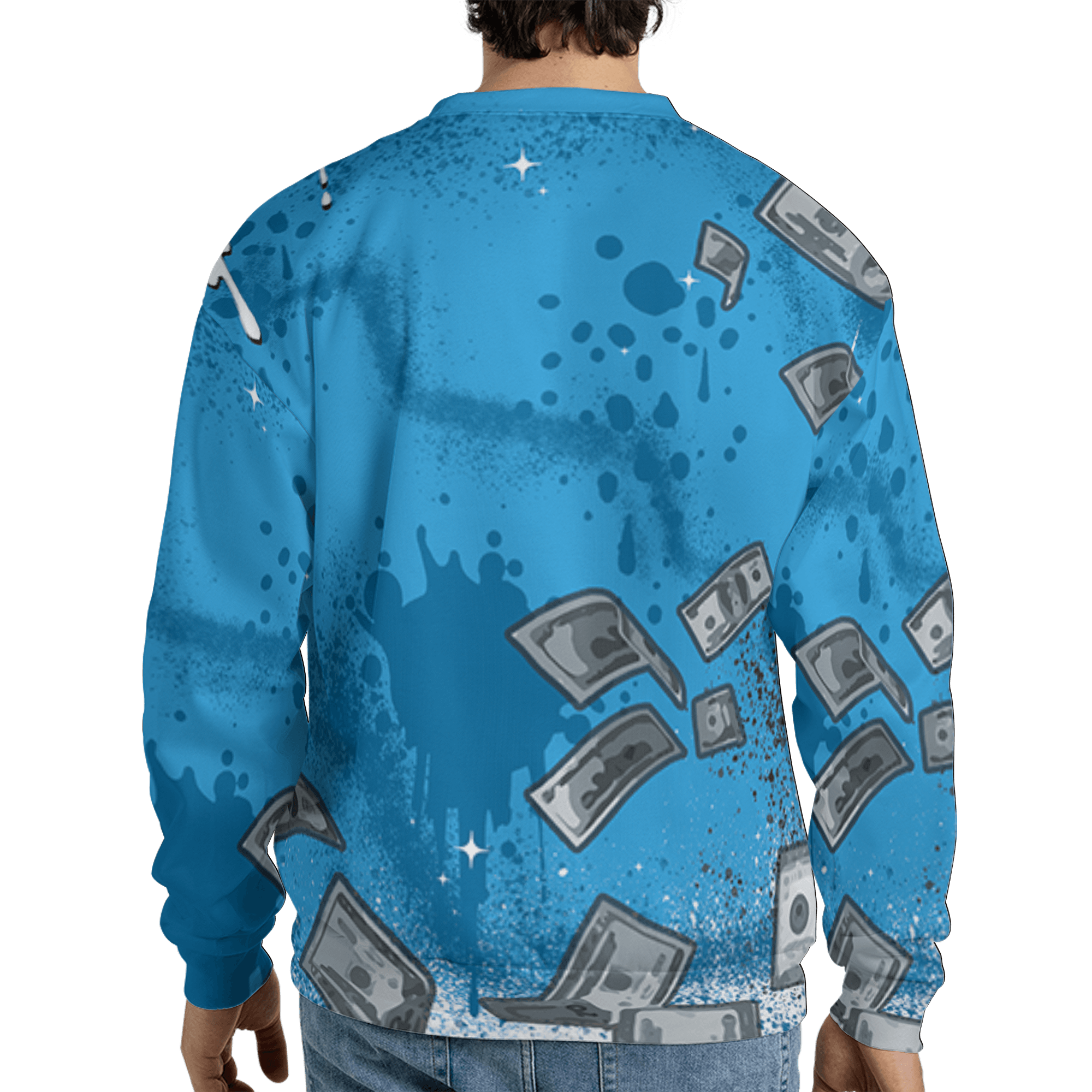 Powder Blue 9s Sweatshirt Match Cash Money 3D All-Over Print Splash Paint - NastyJamz