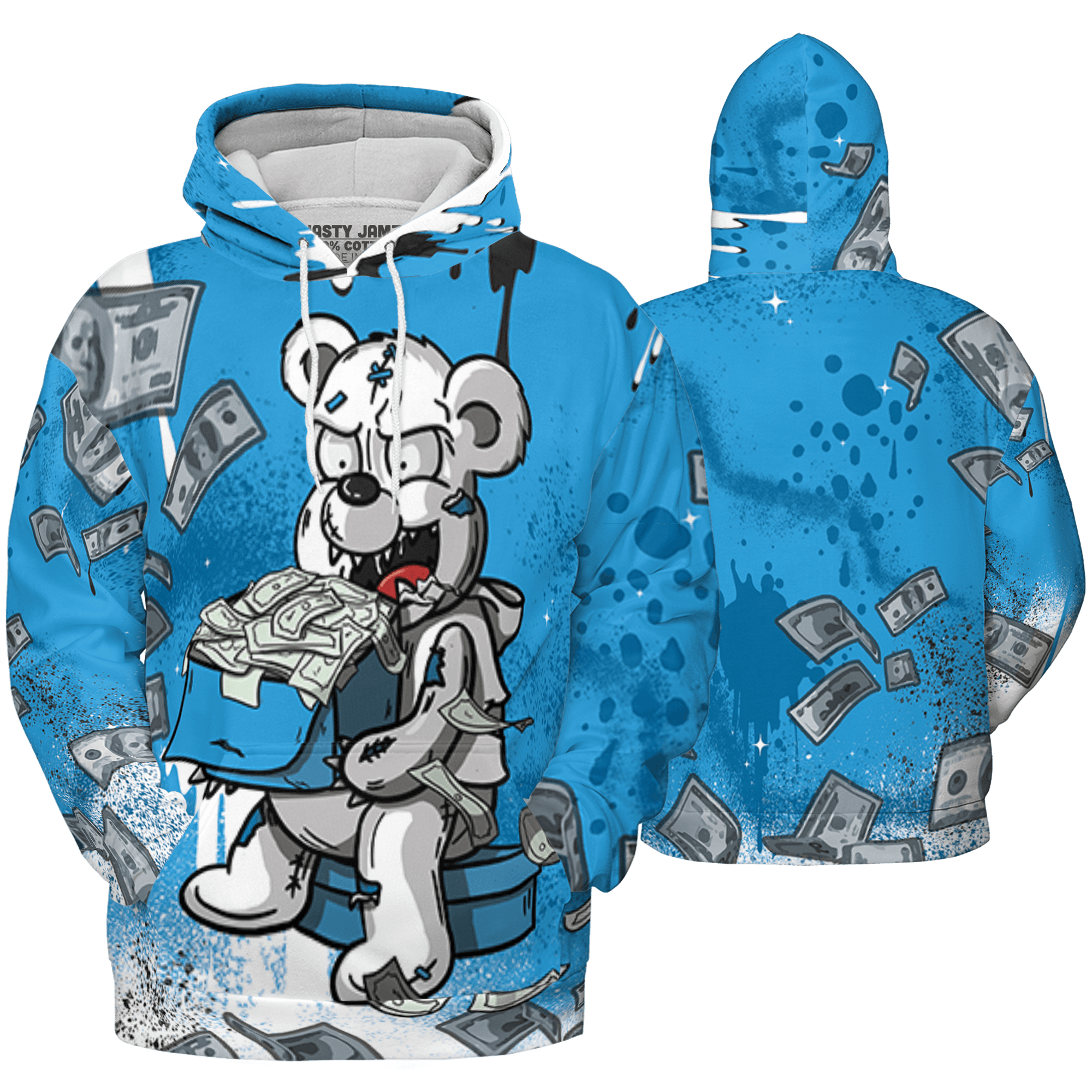 Powder Blue 9s Hoodie Match Cash Money 3D All-Over Print Splash Paint - NastyJamz