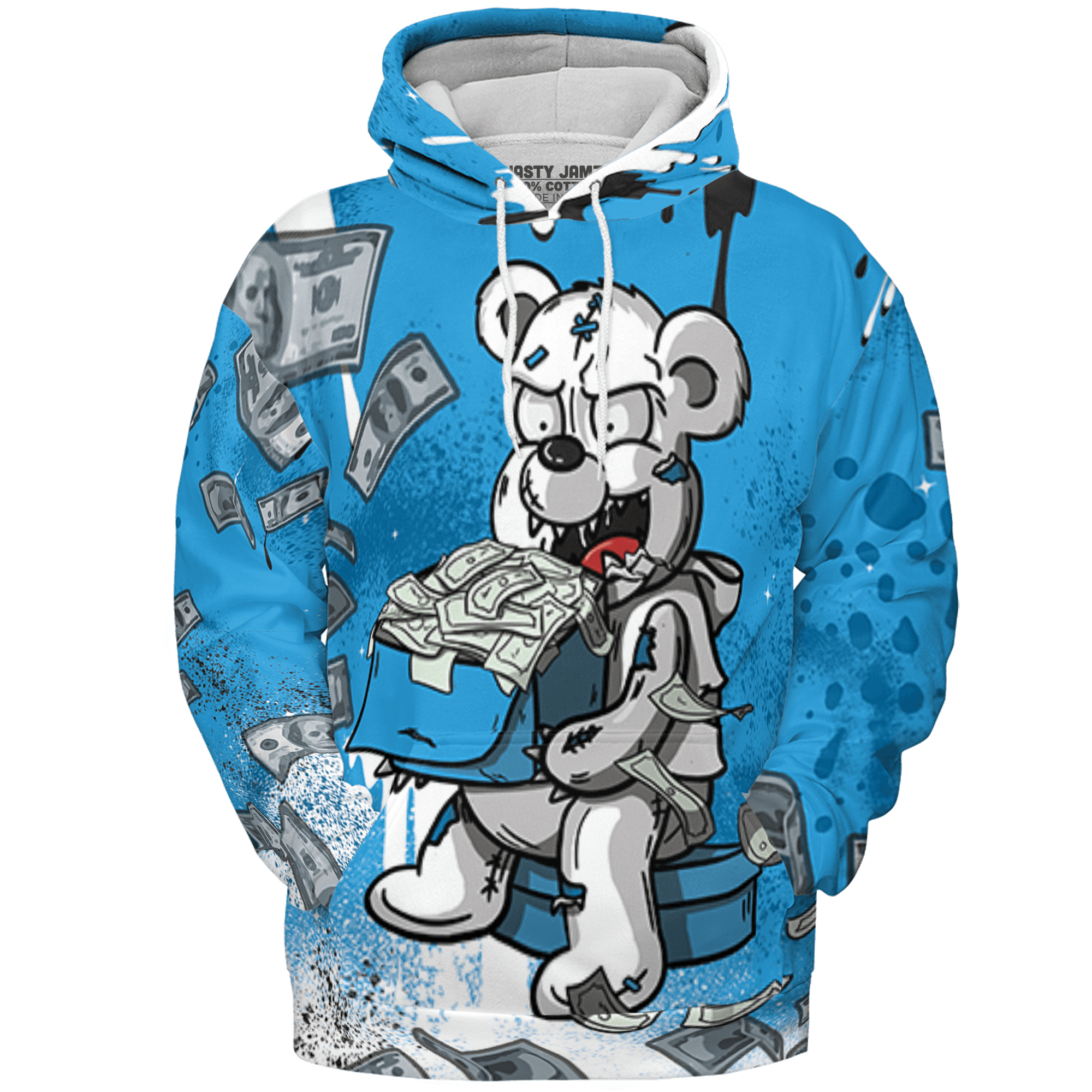 Powder Blue 9s Hoodie Match Cash Money 3D All-Over Print Splash Paint - NastyJamz