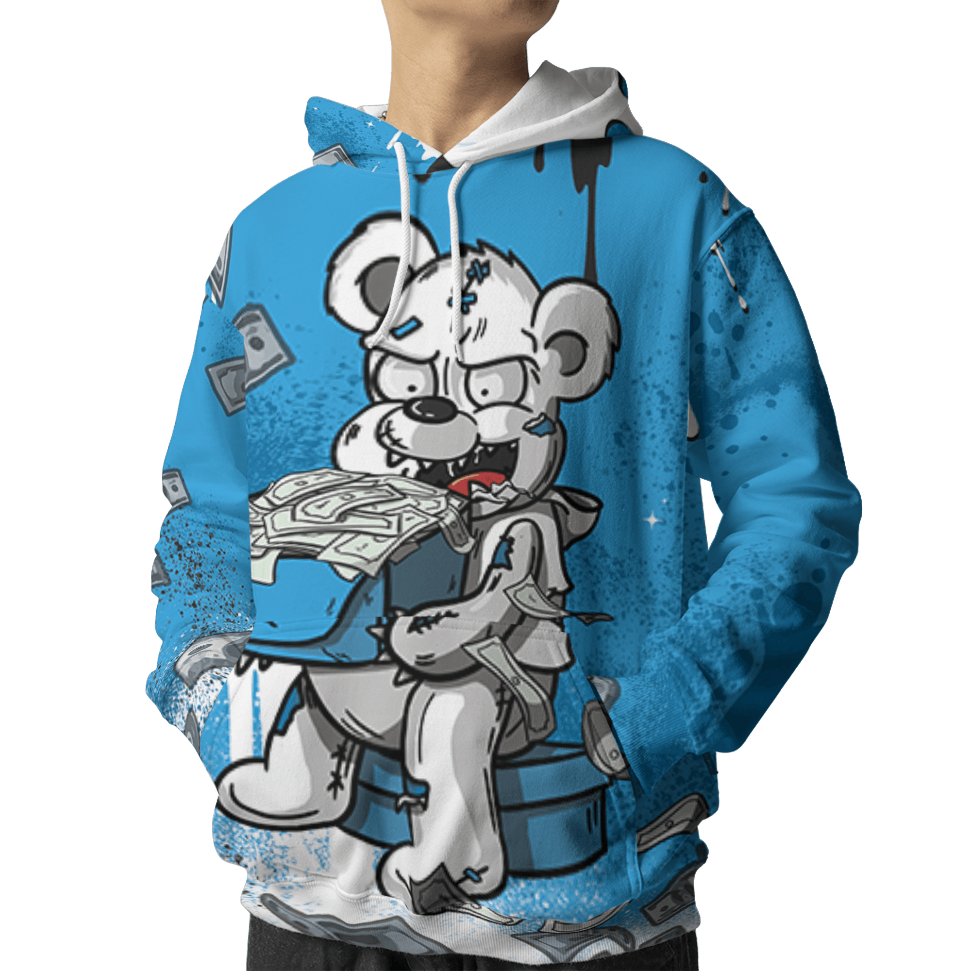 Powder Blue 9s Hoodie Match Cash Money 3D All-Over Print Splash Paint - NastyJamz