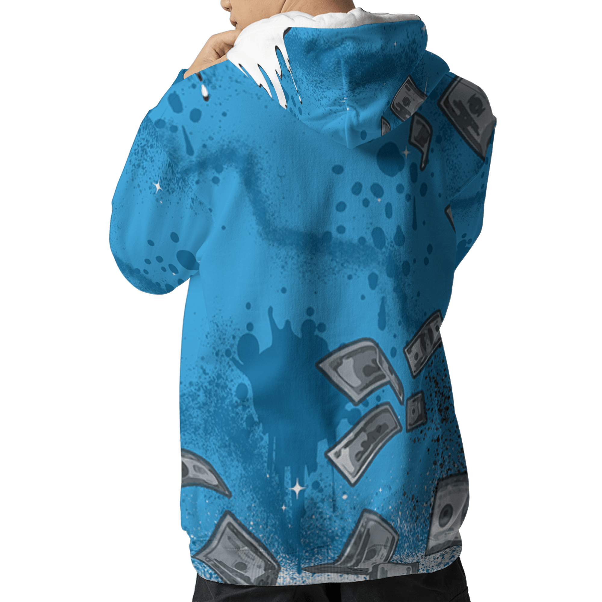 Powder Blue 9s Hoodie Match Cash Money 3D All-Over Print Splash Paint - NastyJamz