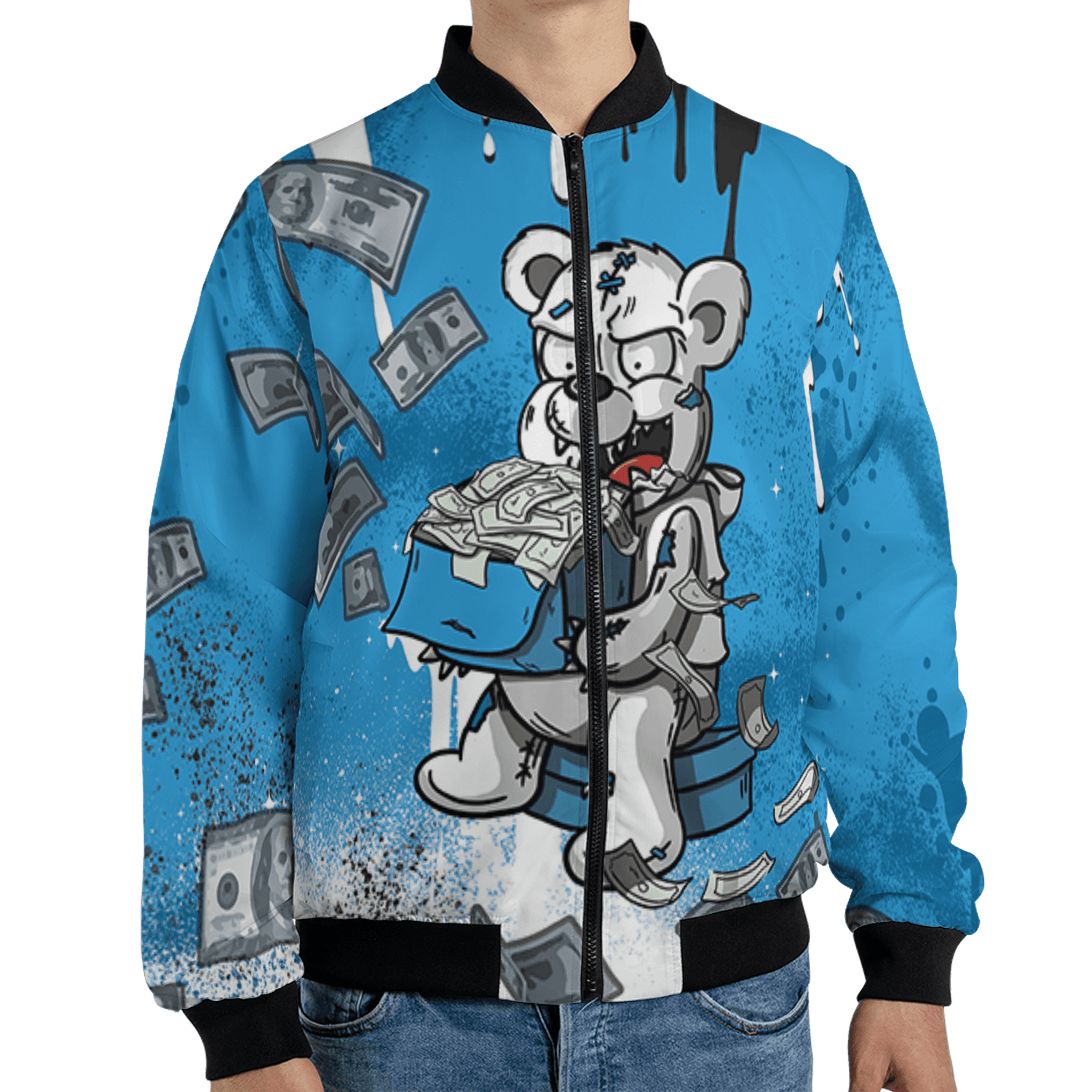 Powder Blue 9s Jacket Match Cash Money 3D All-Over Print Splash Paint - NastyJamz