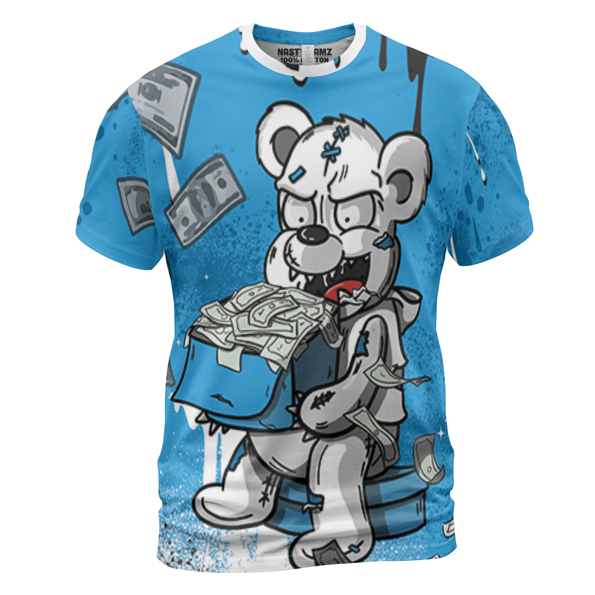 Powder Blue 9s T Shirt Match Cash Money 3D All-Over Print Splash Paint - NastyJamz