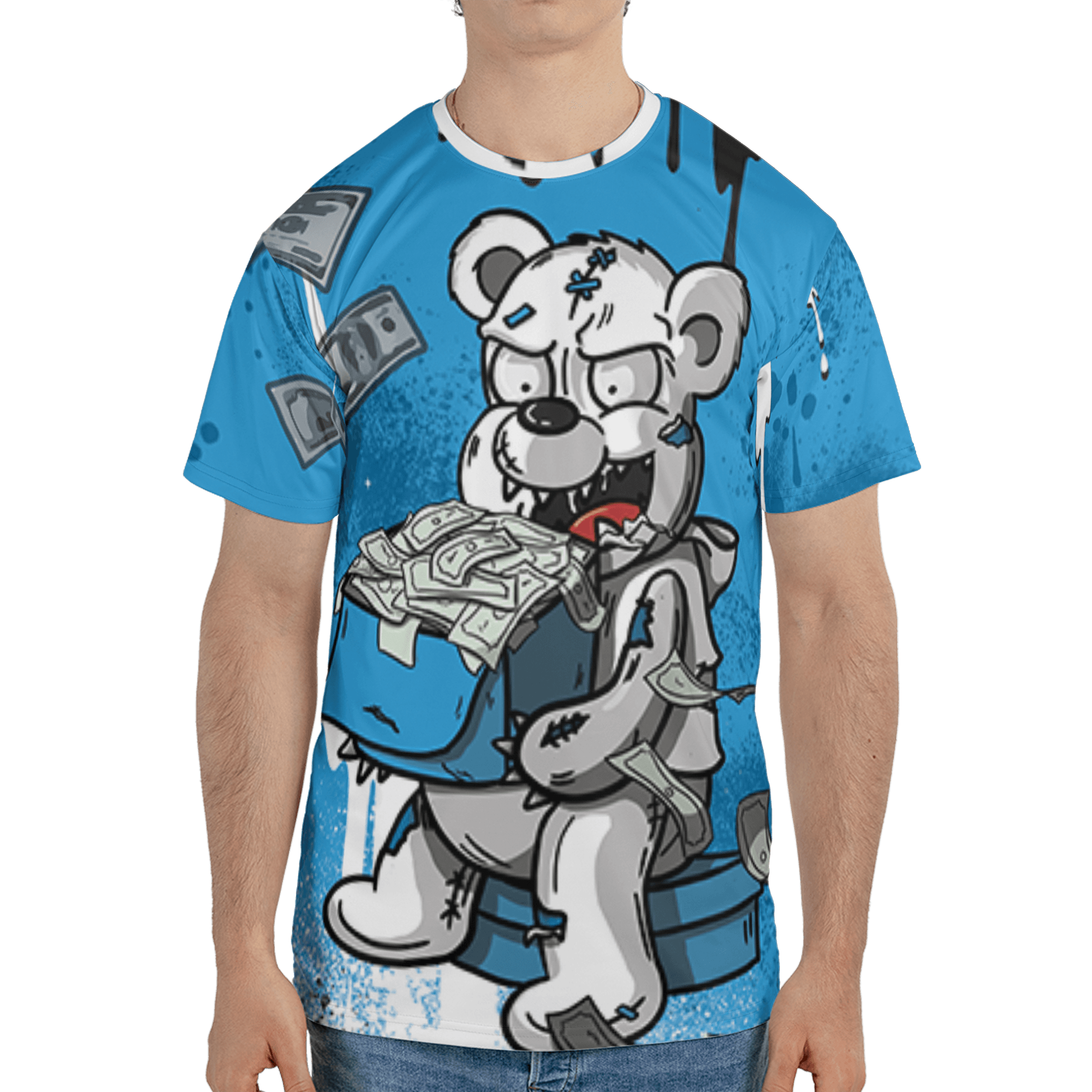 Powder Blue 9s T Shirt Match Cash Money 3D All-Over Print Splash Paint - NastyJamz